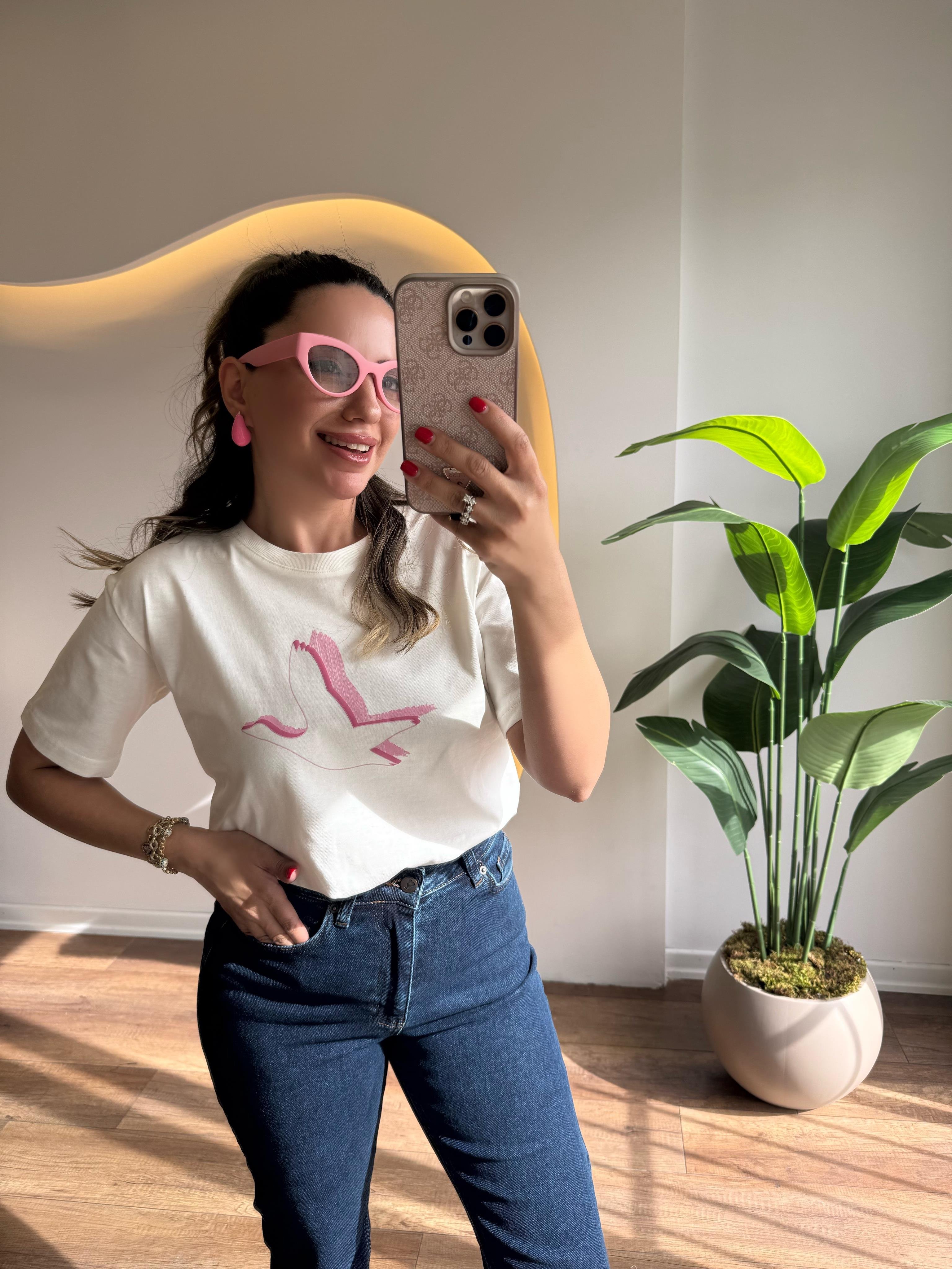 9655 Gölgeli Kuşlu Tshirt
