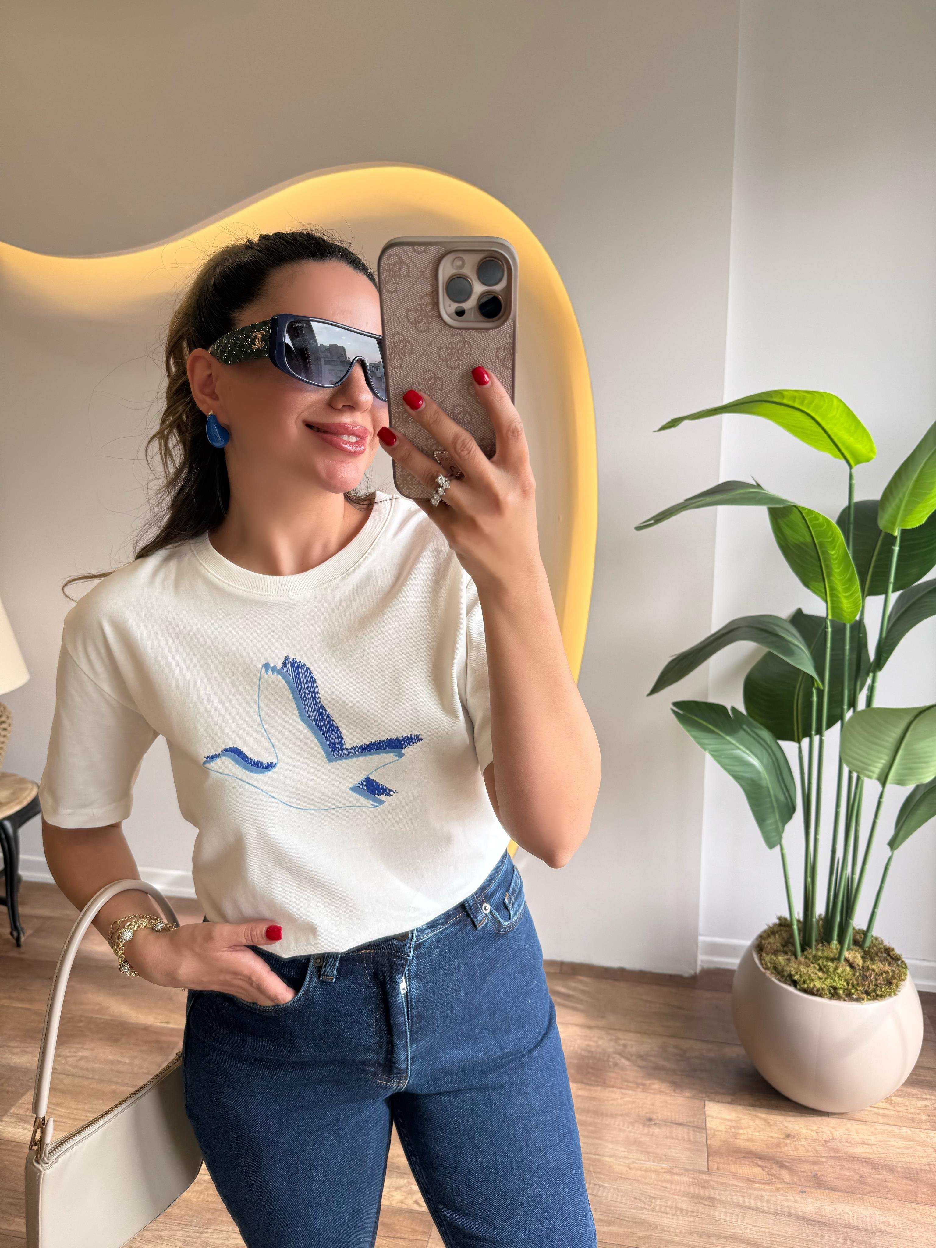9655 Gölgeli Kuşlu Tshirt