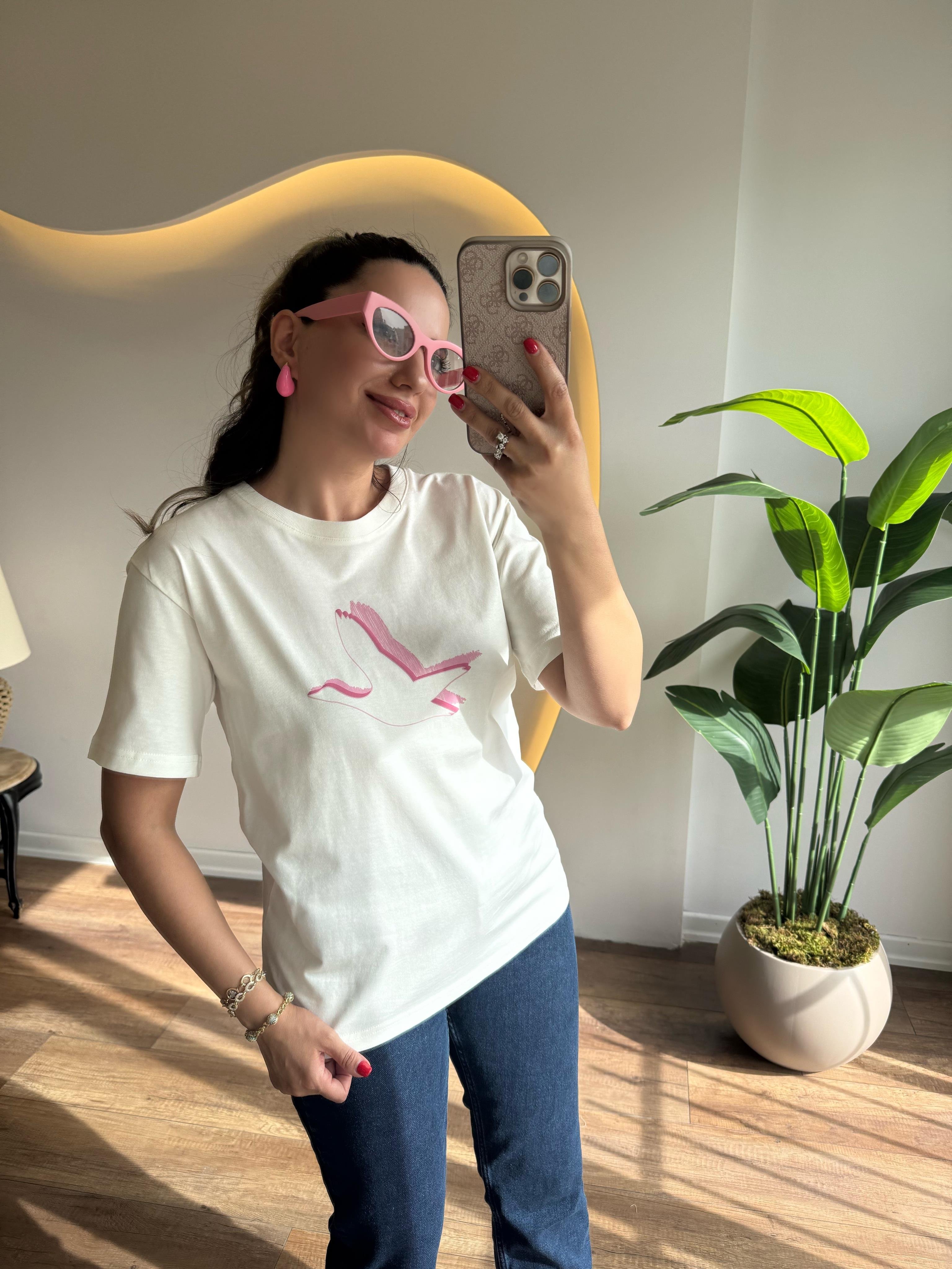 9655 Gölgeli Kuşlu Tshirt