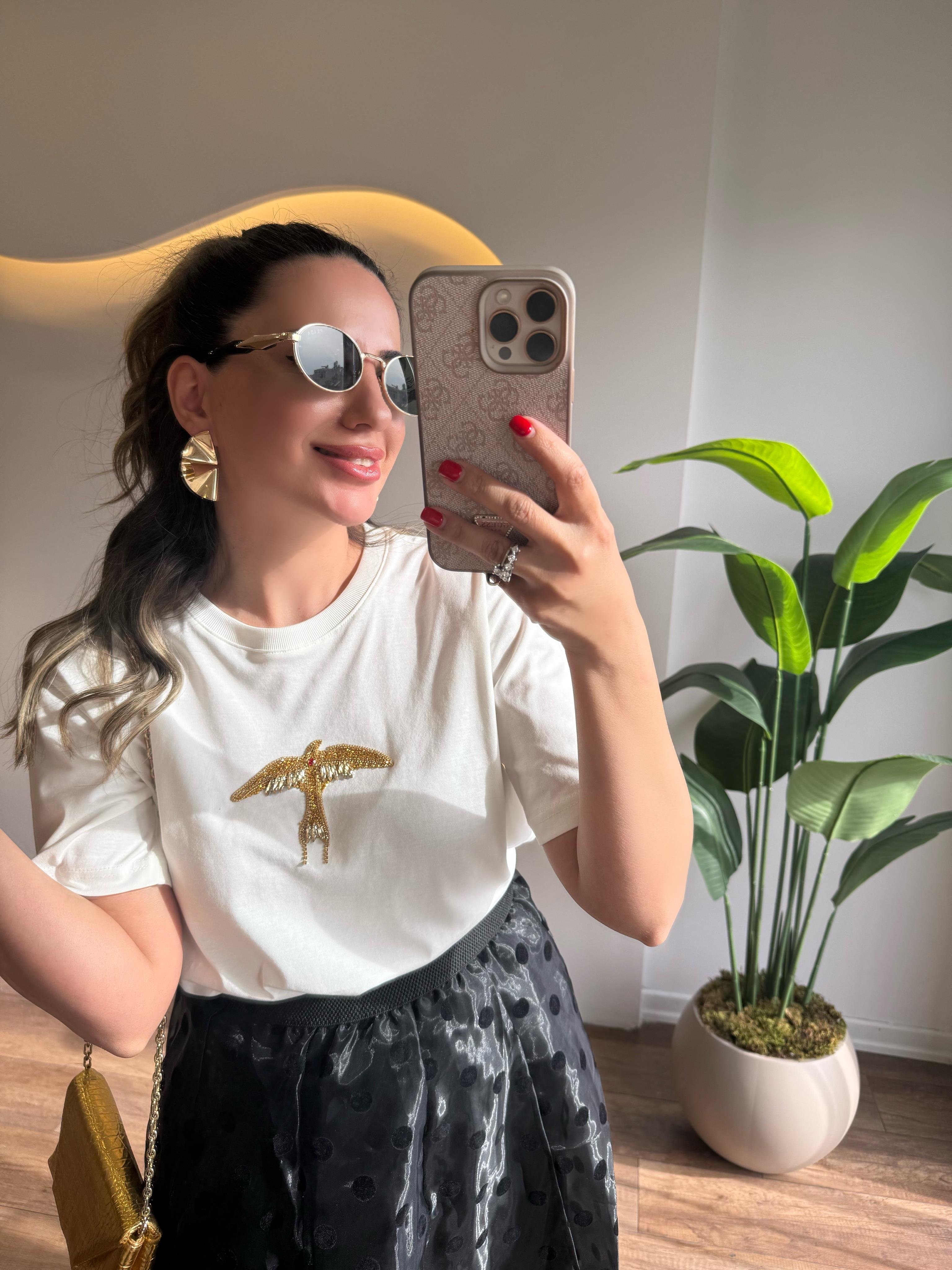 9656 Gold Kartal Kuşlu Tshirt