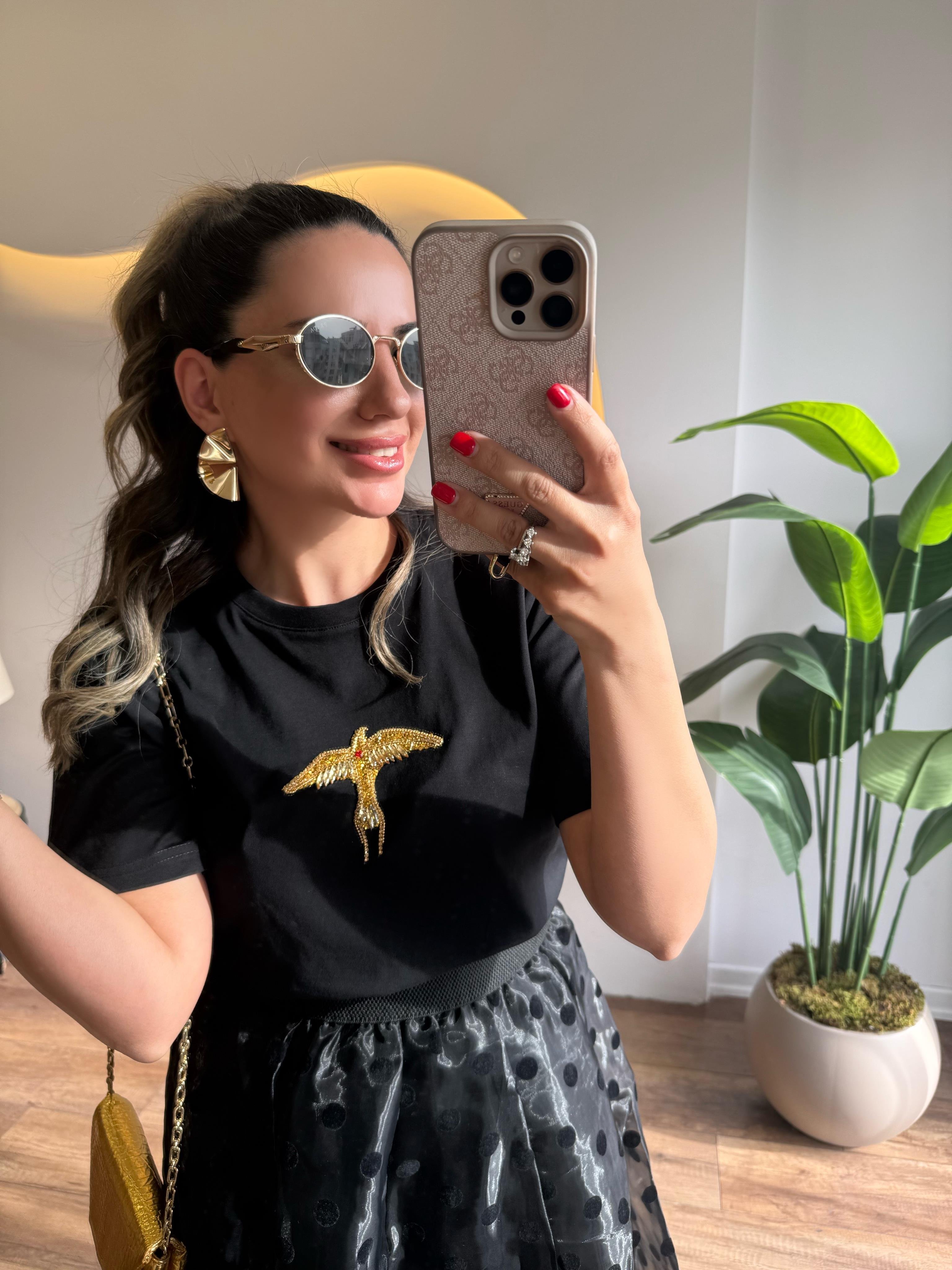 9656 Gold Kartal Kuşlu Tshirt