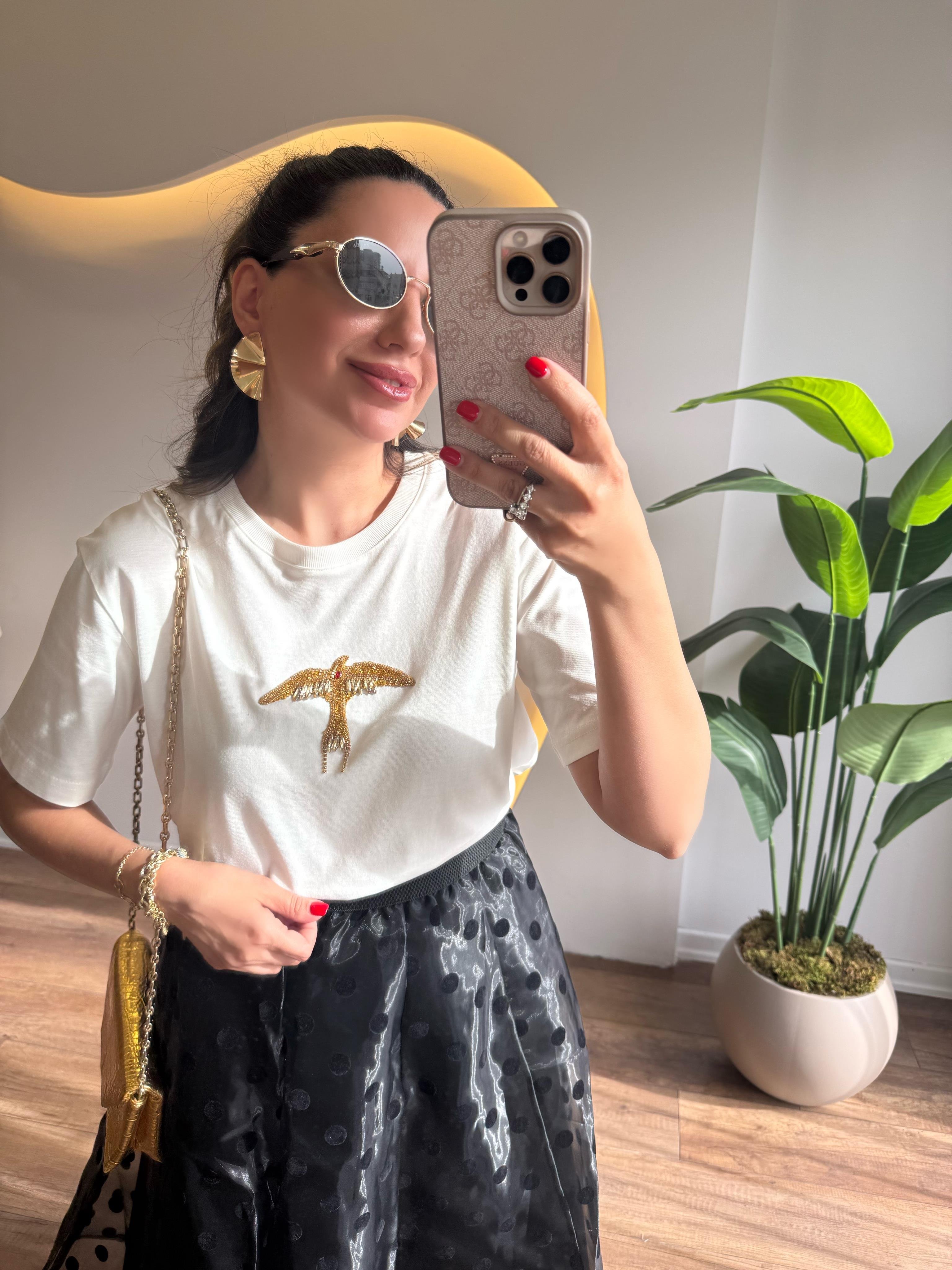 9656 Gold Kartal Kuşlu Tshirt