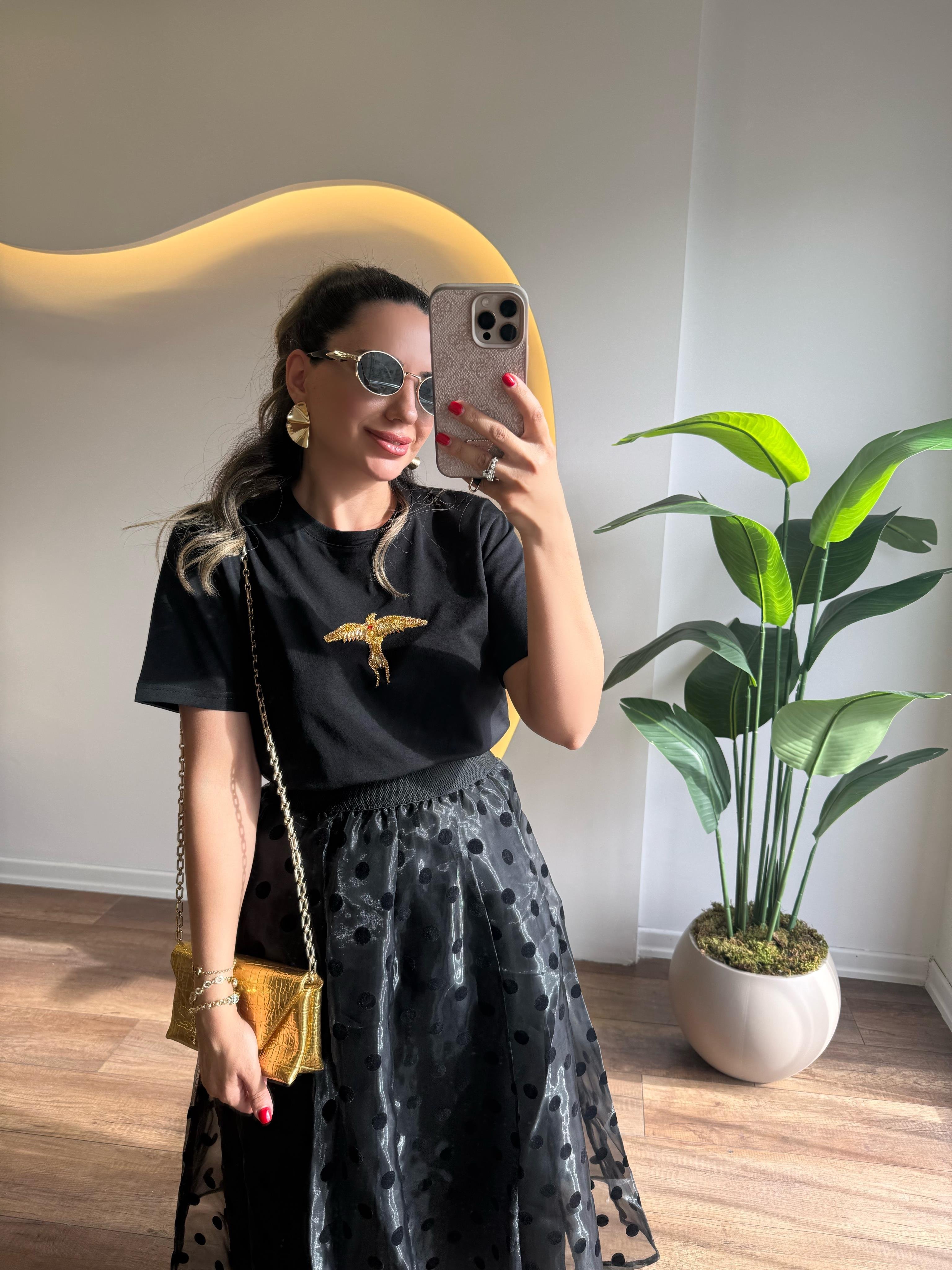 9656 Gold Kartal Kuşlu Tshirt