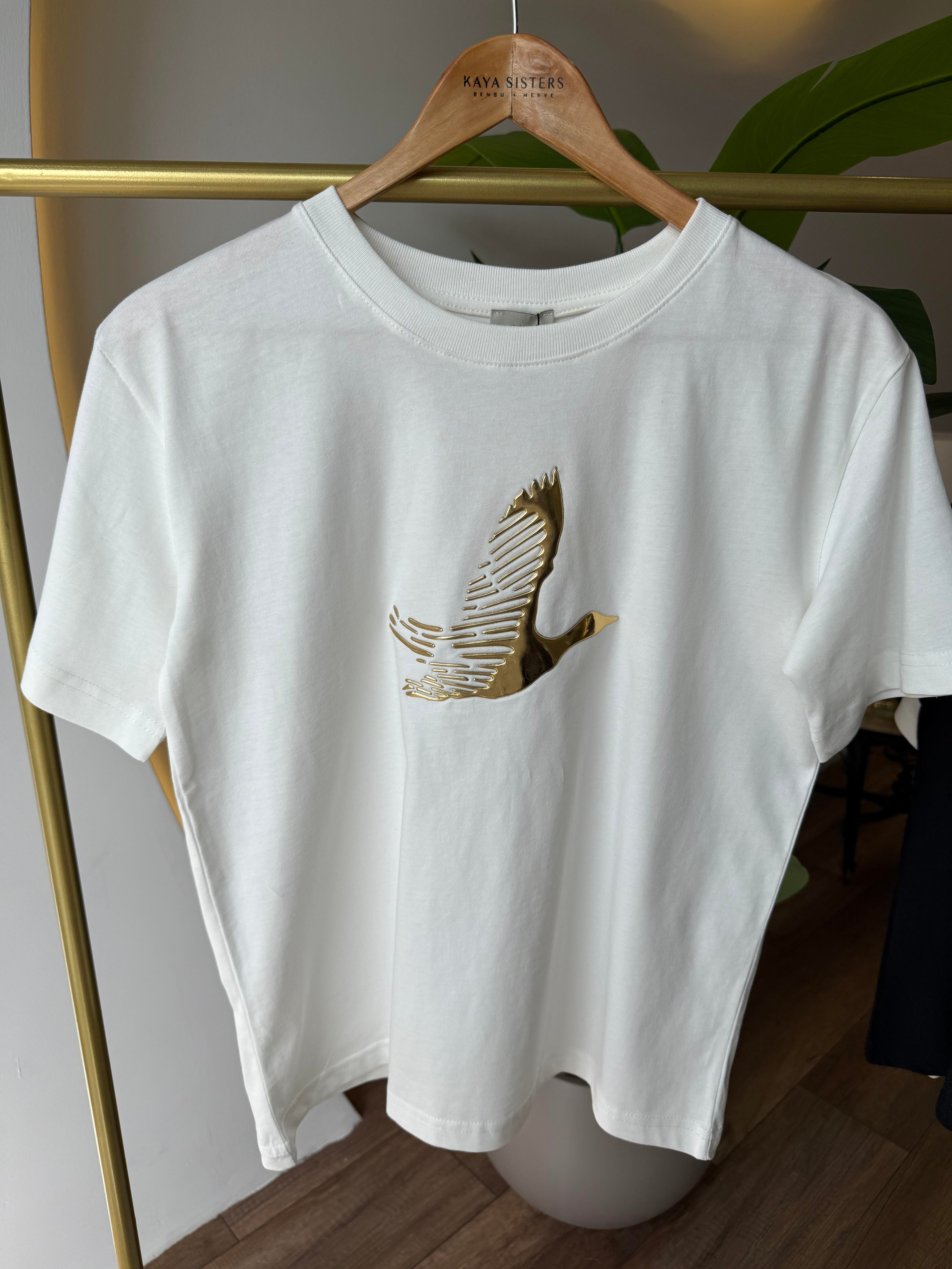 9659 Gold Kabartmalı Tshirt