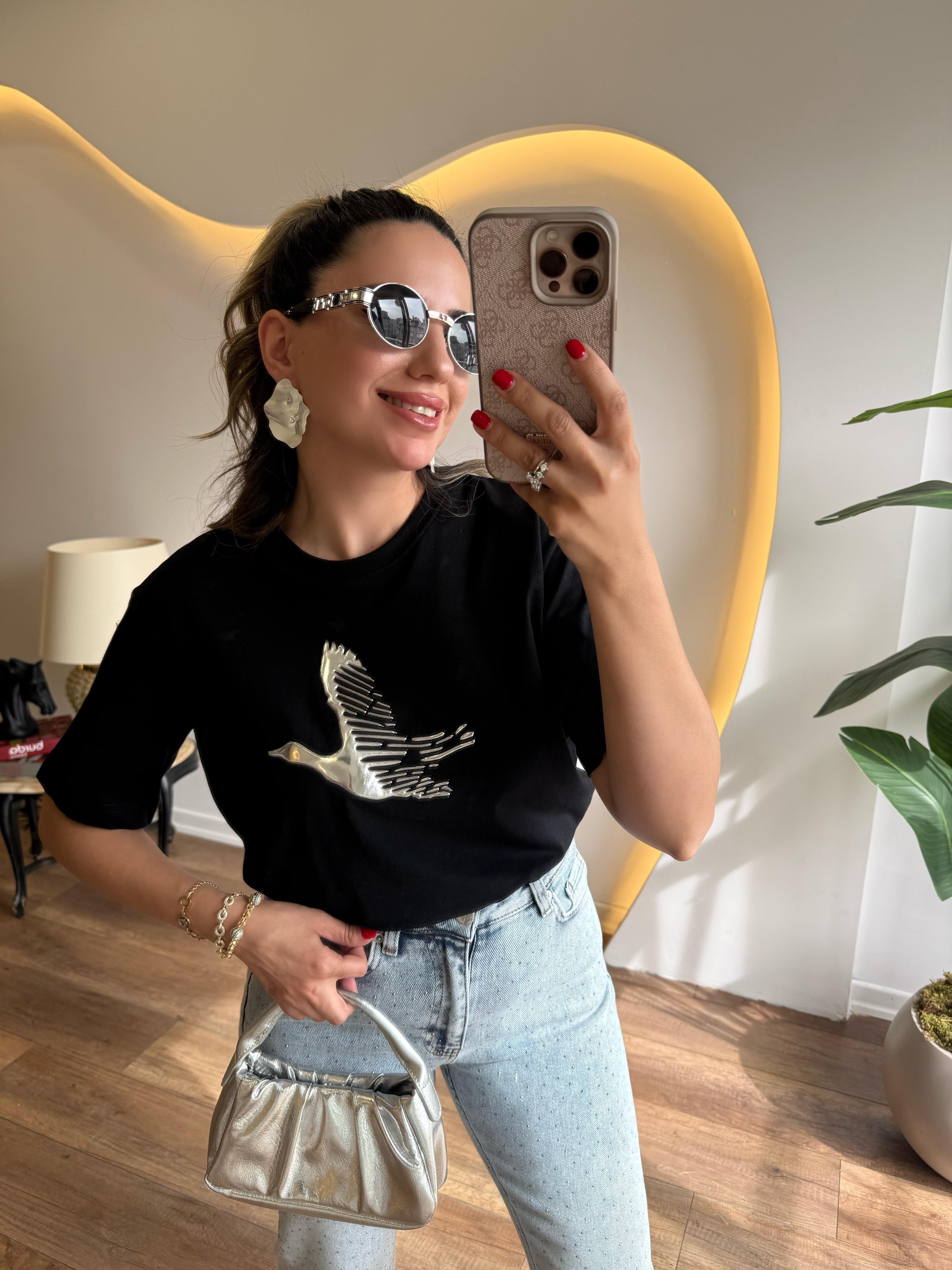 9659 Gold Kabartmalı Tshirt