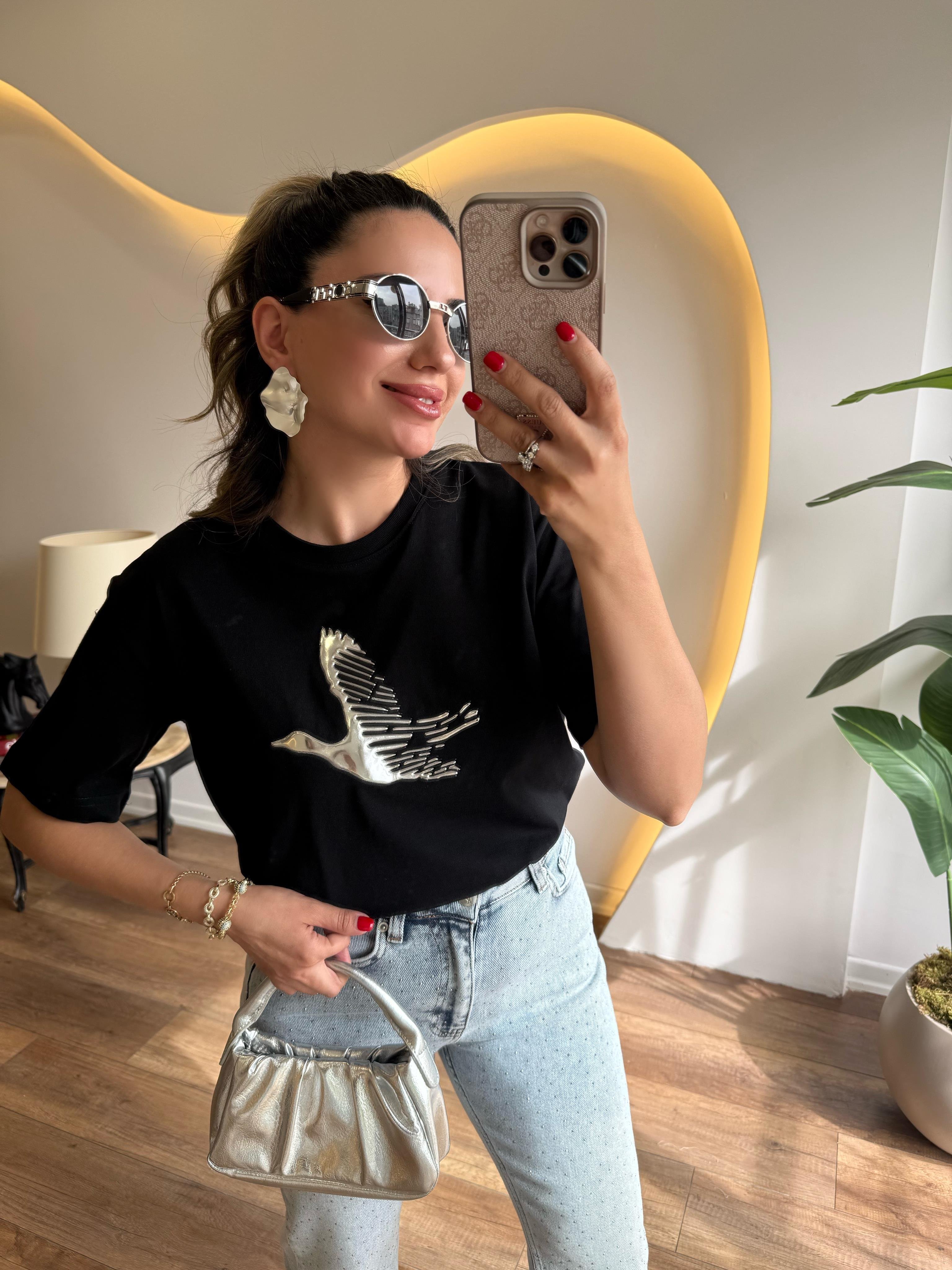9659 Gold Kabartmalı Tshirt