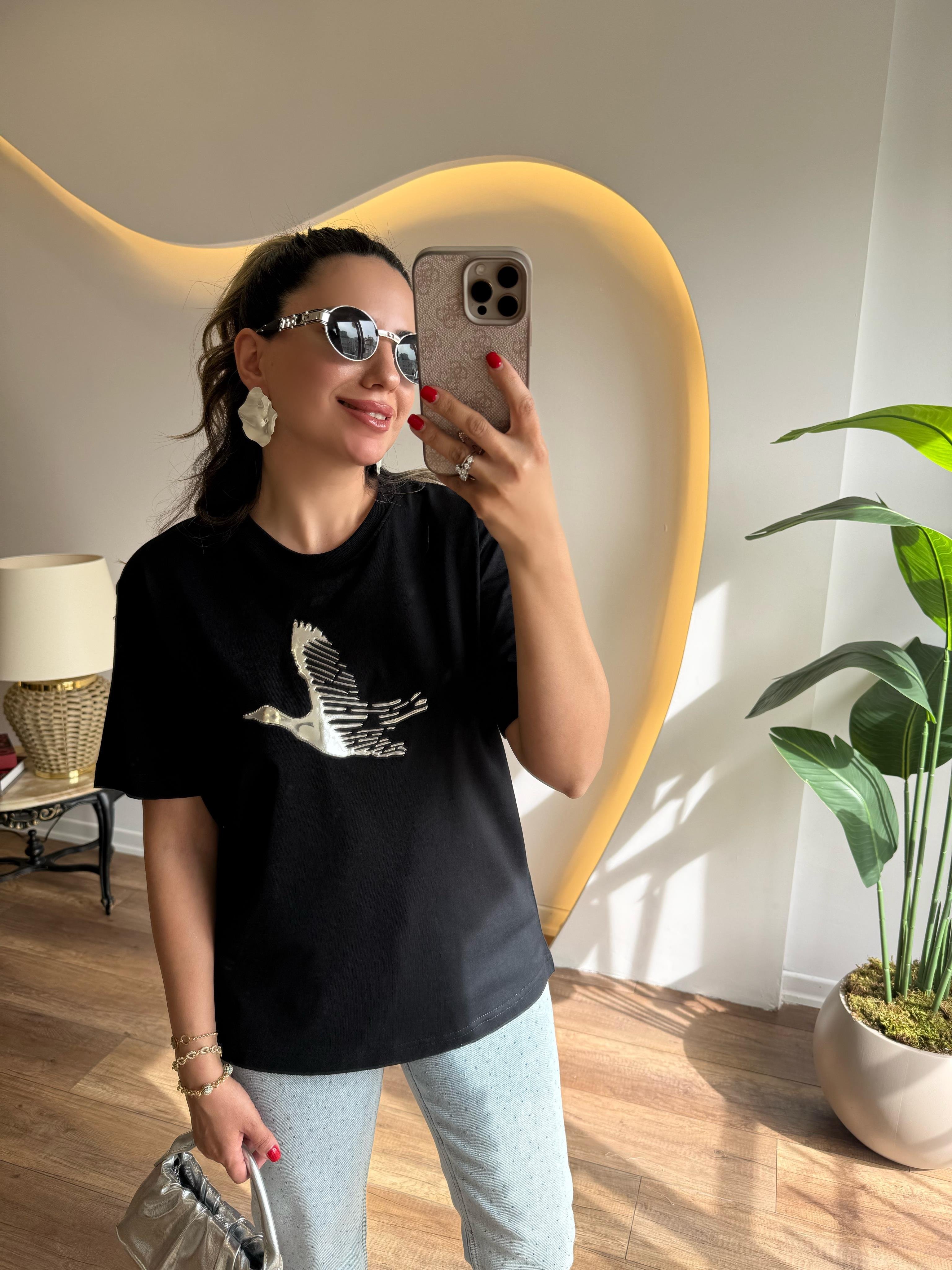9659 Gold Kabartmalı Tshirt