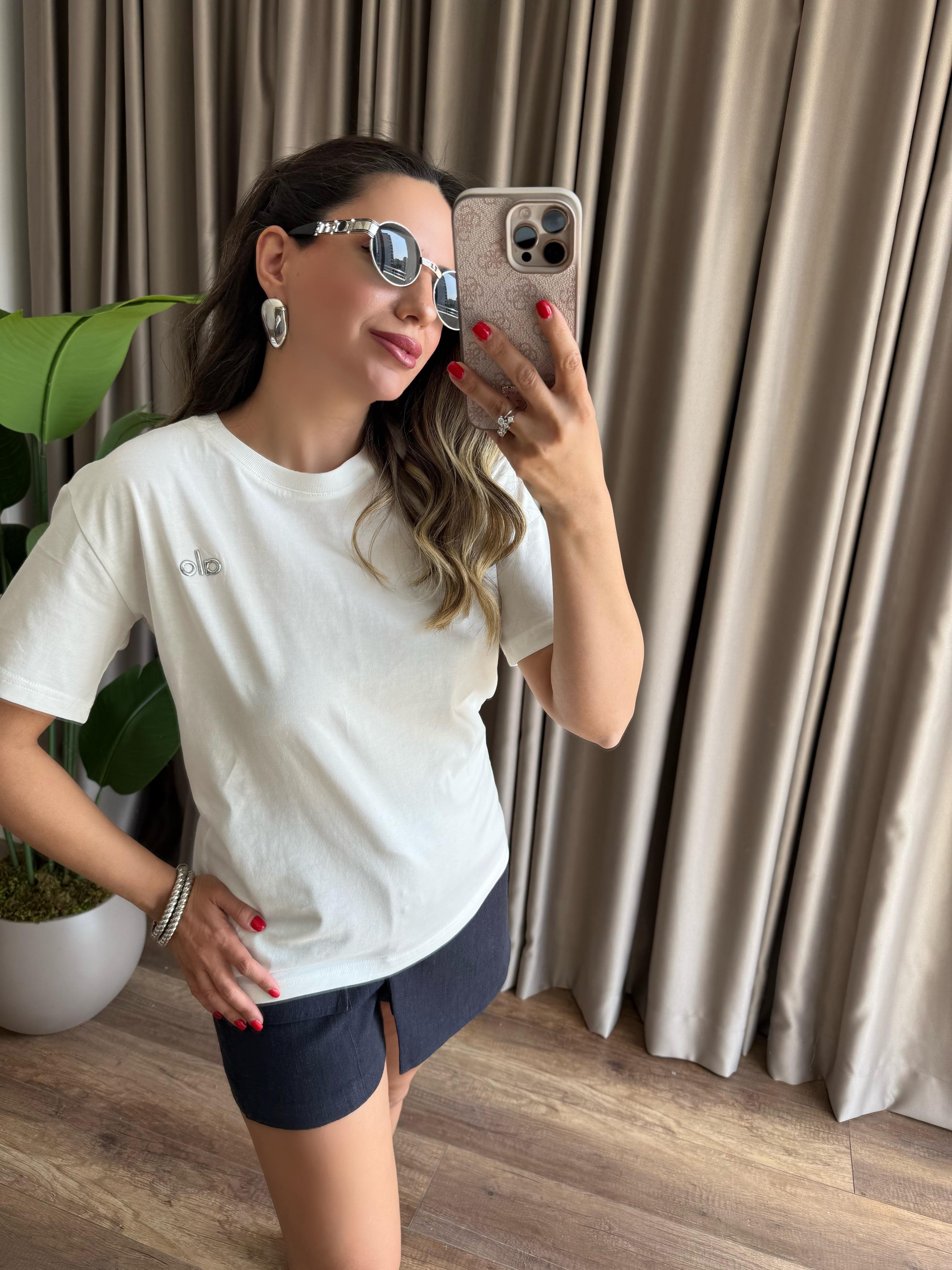 9663 Gümüş A Baskılı Tshirt