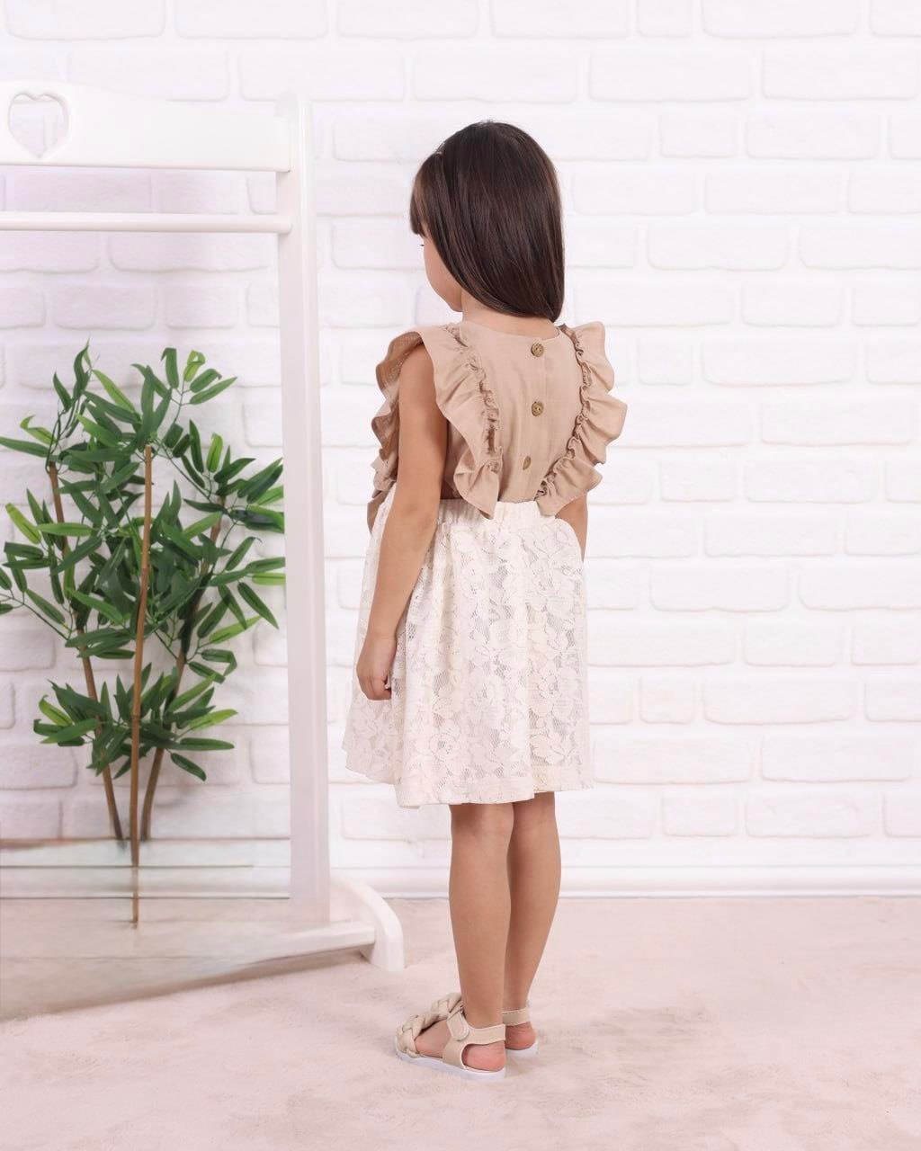 9668 Kids Dantelli Fiyonklu Kız Elbise 3-4/6-7 Yaş