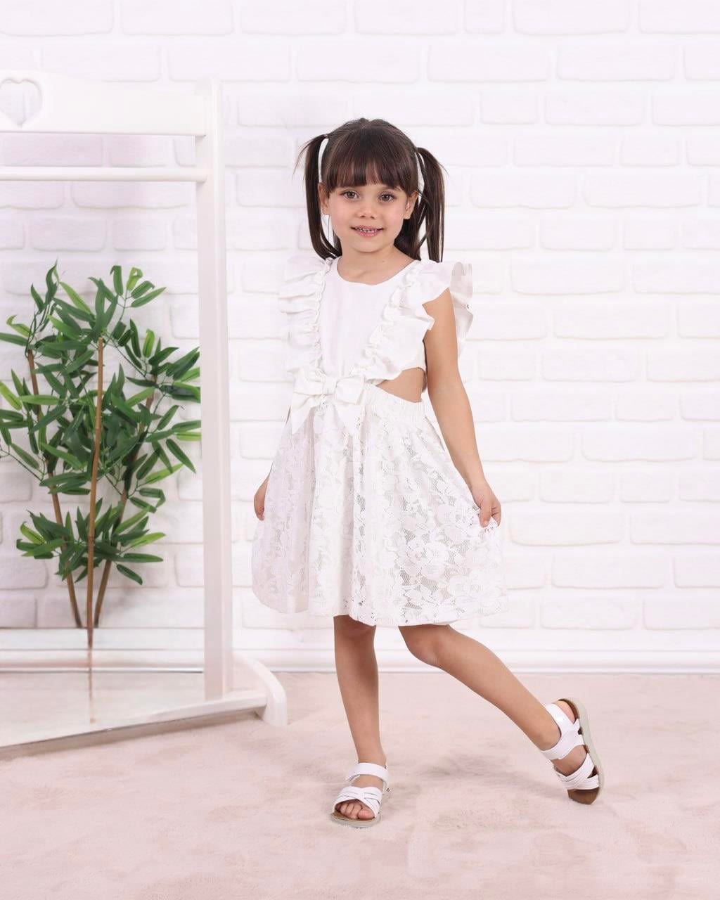 9668 Kids Dantelli Fiyonklu Kız Elbise 3-4/6-7 Yaş
