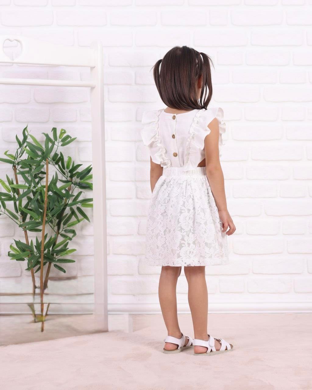 9668 Kids Dantelli Fiyonklu Kız Elbise 3-4/6-7 Yaş