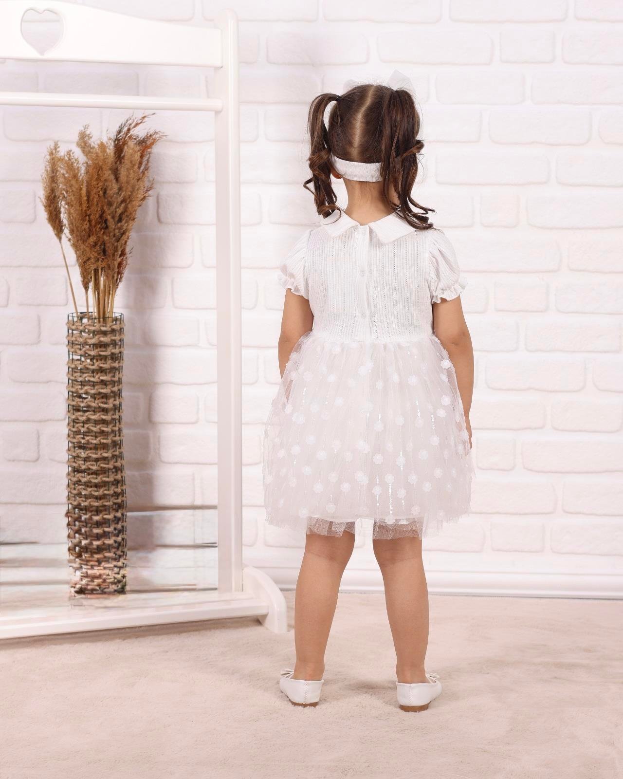 9670 Kids Bebe Yaka Tütülü Fiyonklu Elbise 6-9/18-24 Ay