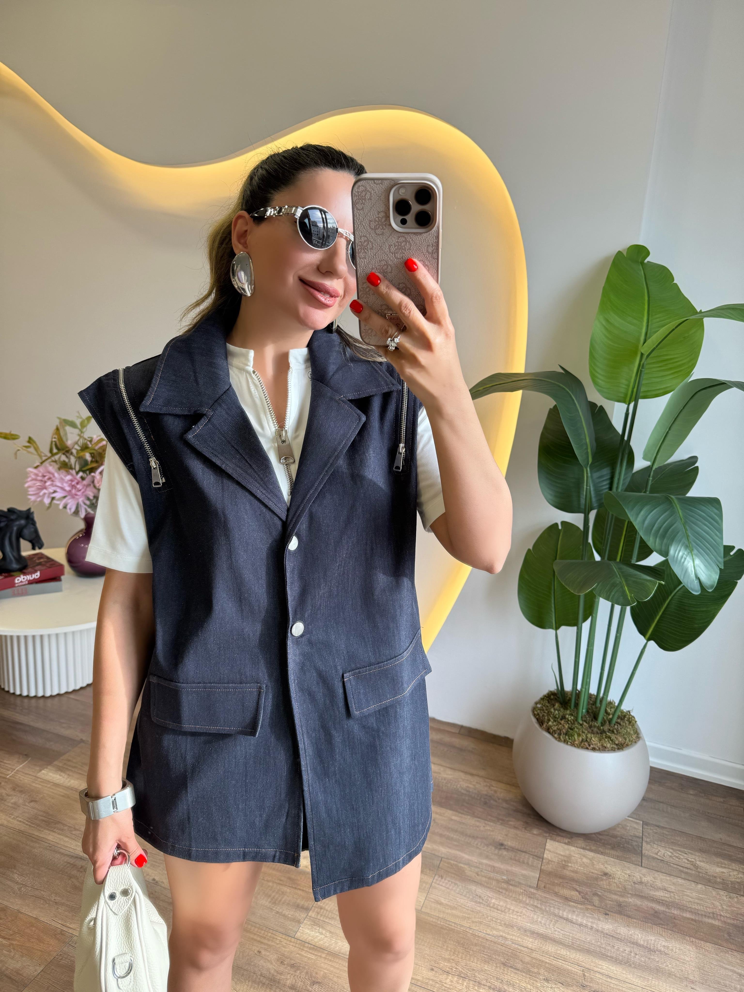 9693 Önden Düğmeli Kot Yelek