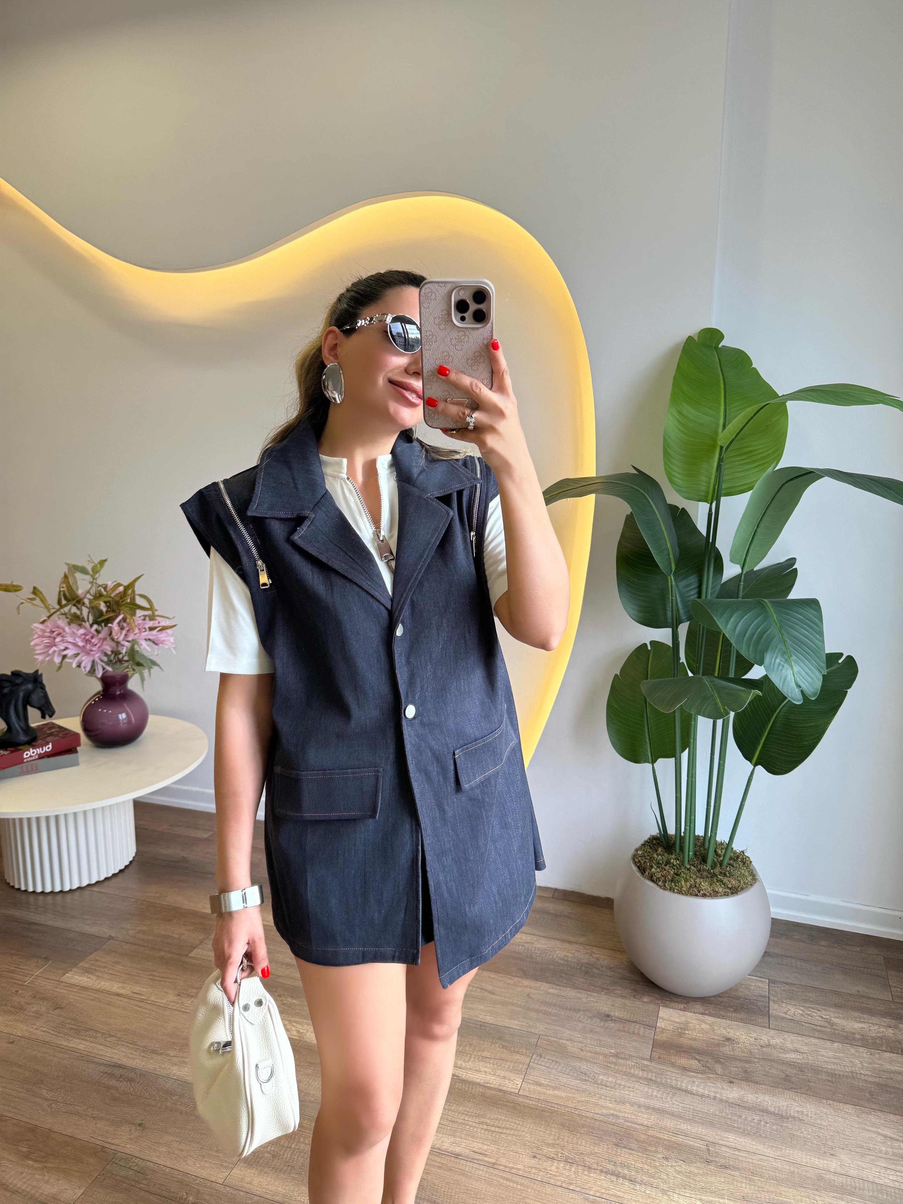 9693 Önden Düğmeli Kot Yelek