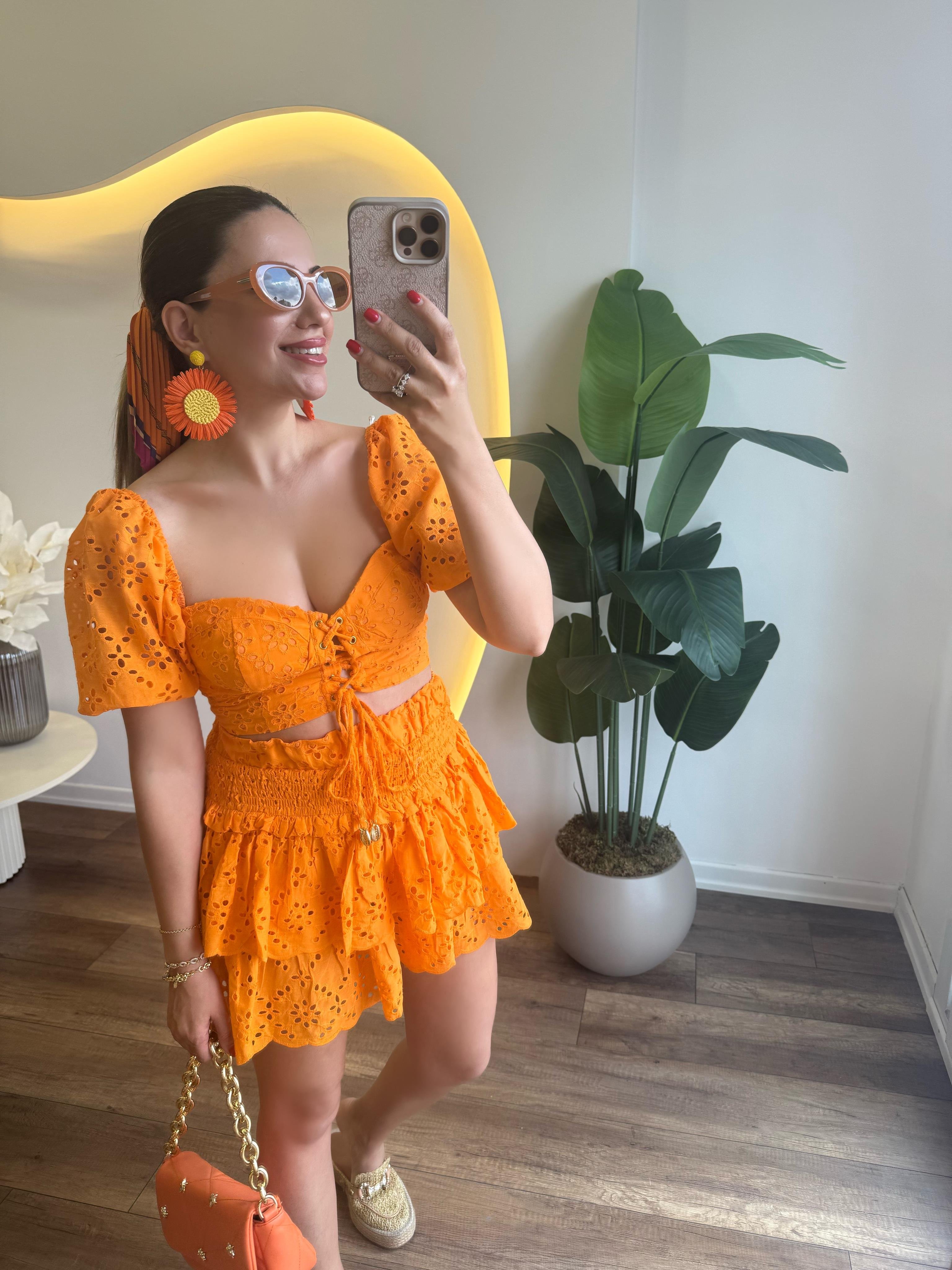 9700 Fisto Turuncu Bluz Etek Takım