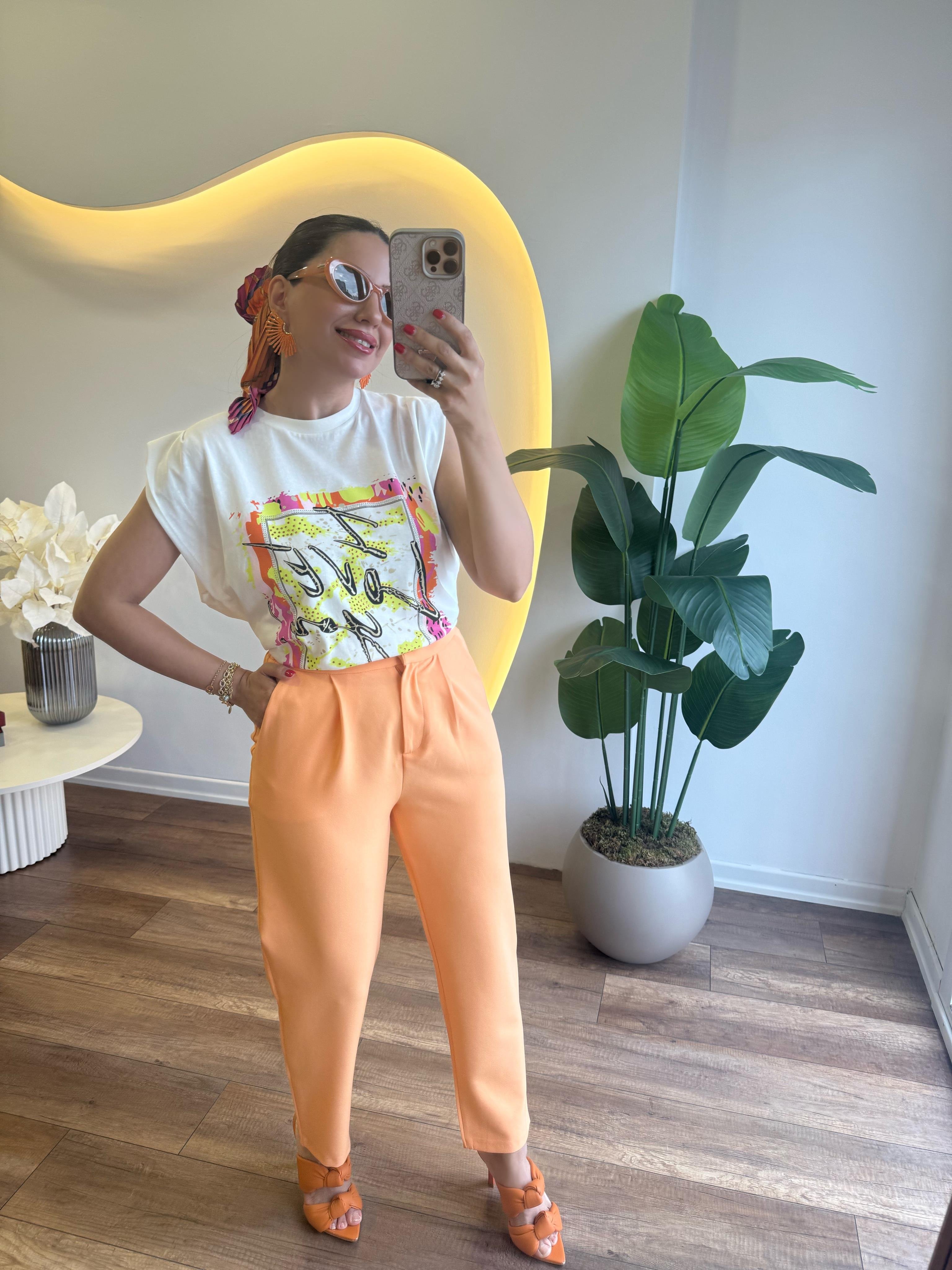 9702 Taşlı Renkli Baskılı Tshirt