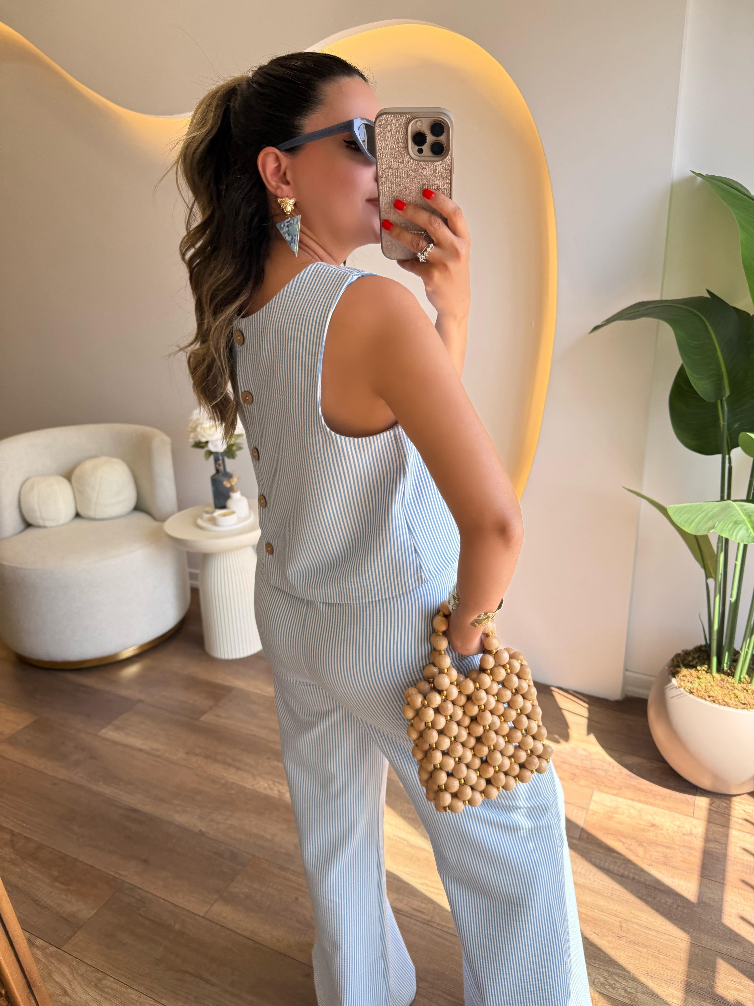 9705 Çizgili Bluz Pantolon Takım