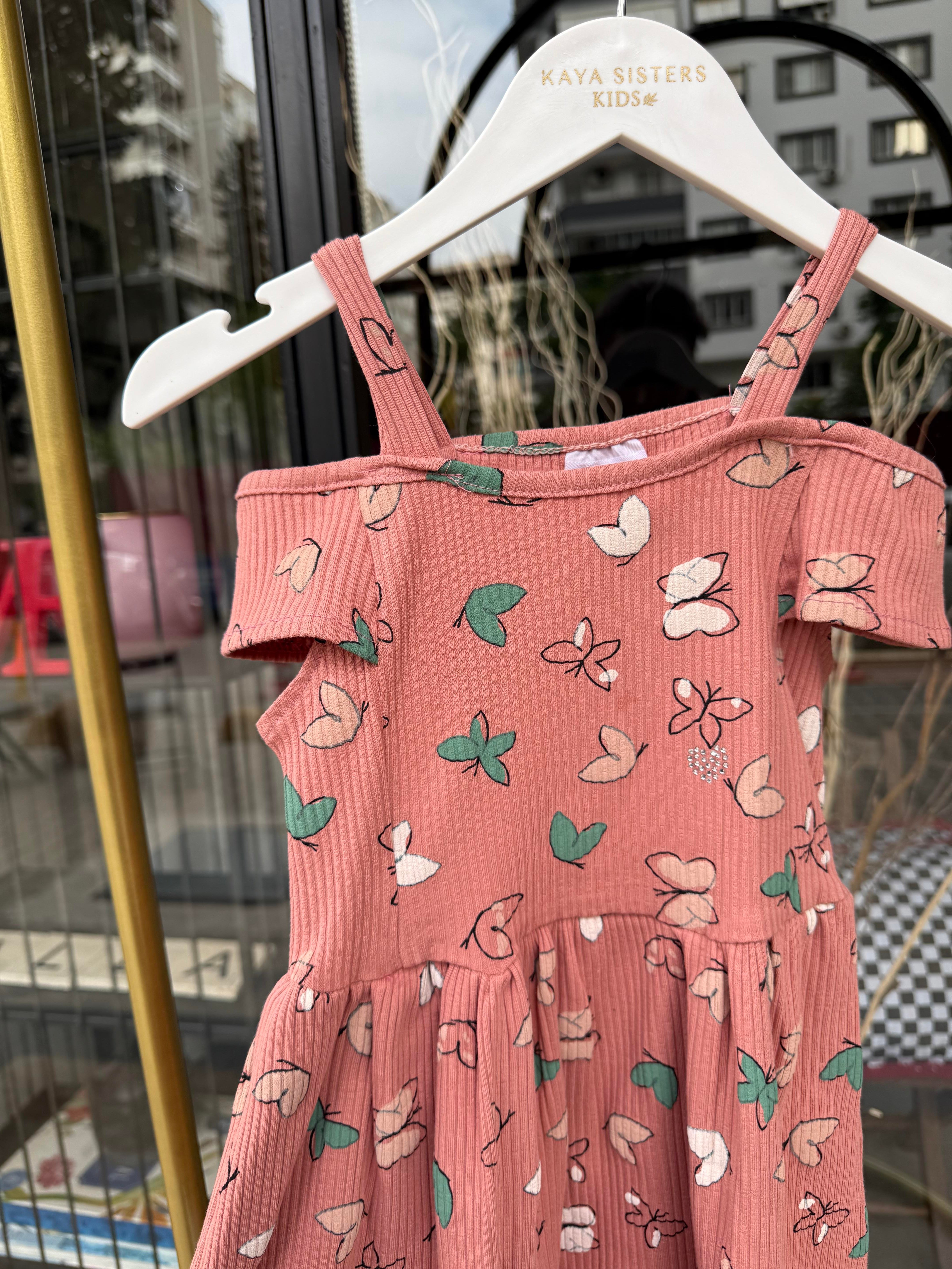 9714 Kids Çiçekli Kaşkorse Elbise 2-3/5-6 Yaş