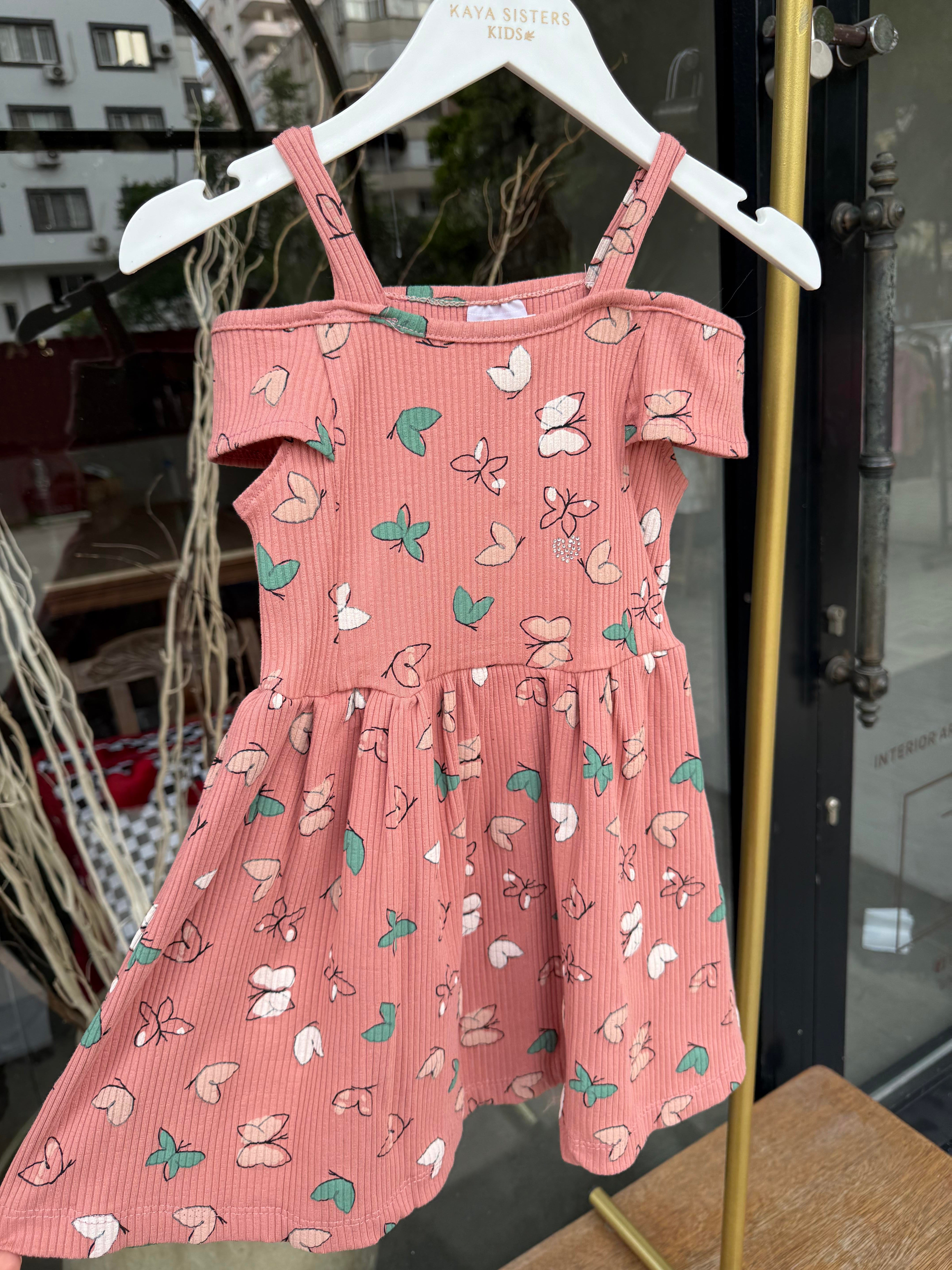 9714 Kids Çiçekli Kaşkorse Elbise 2-3/5-6 Yaş