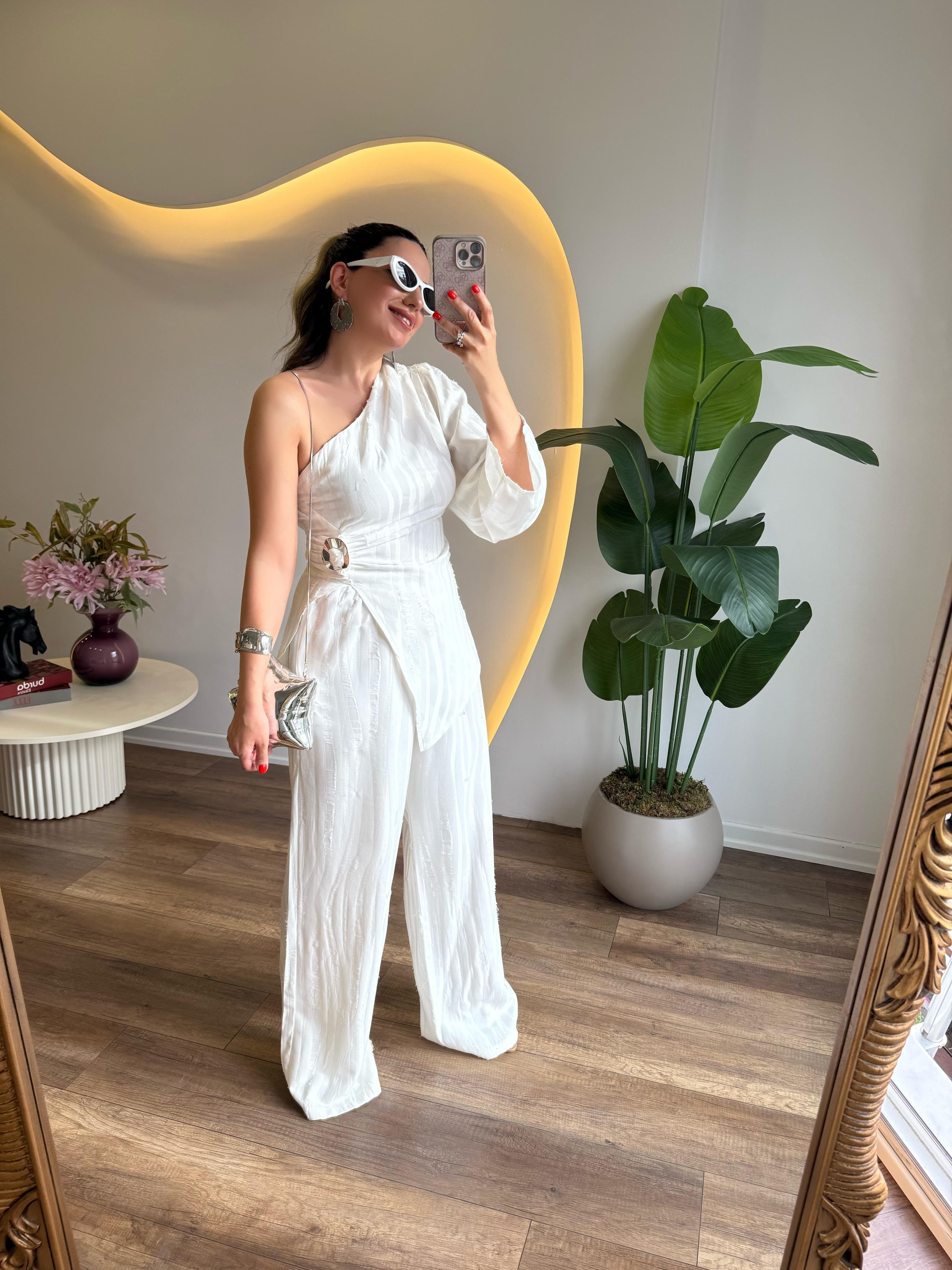 9717 Yandan Tokalı Pantolon Bluz Takım