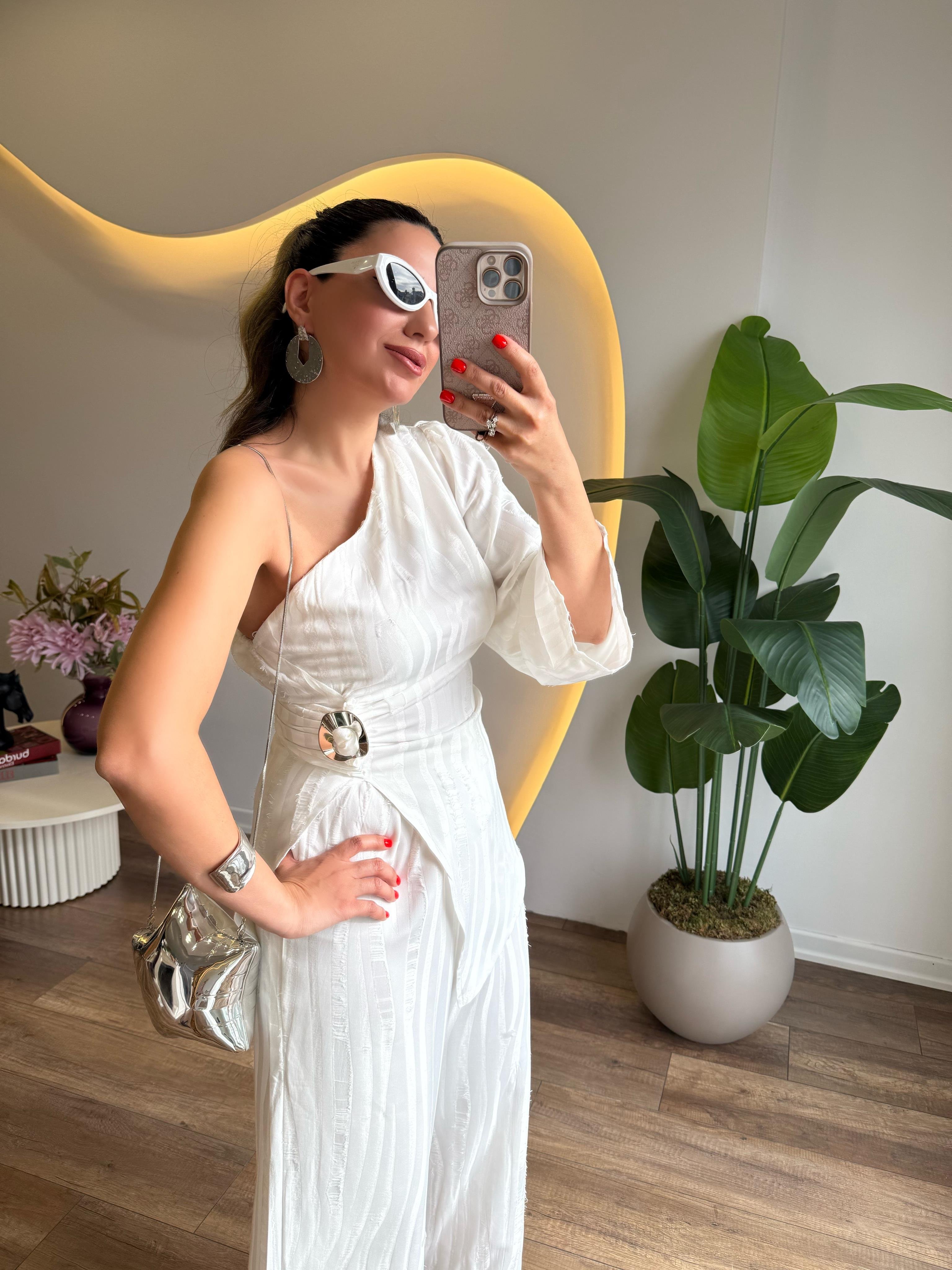 9717 Yandan Tokalı Pantolon Bluz Takım