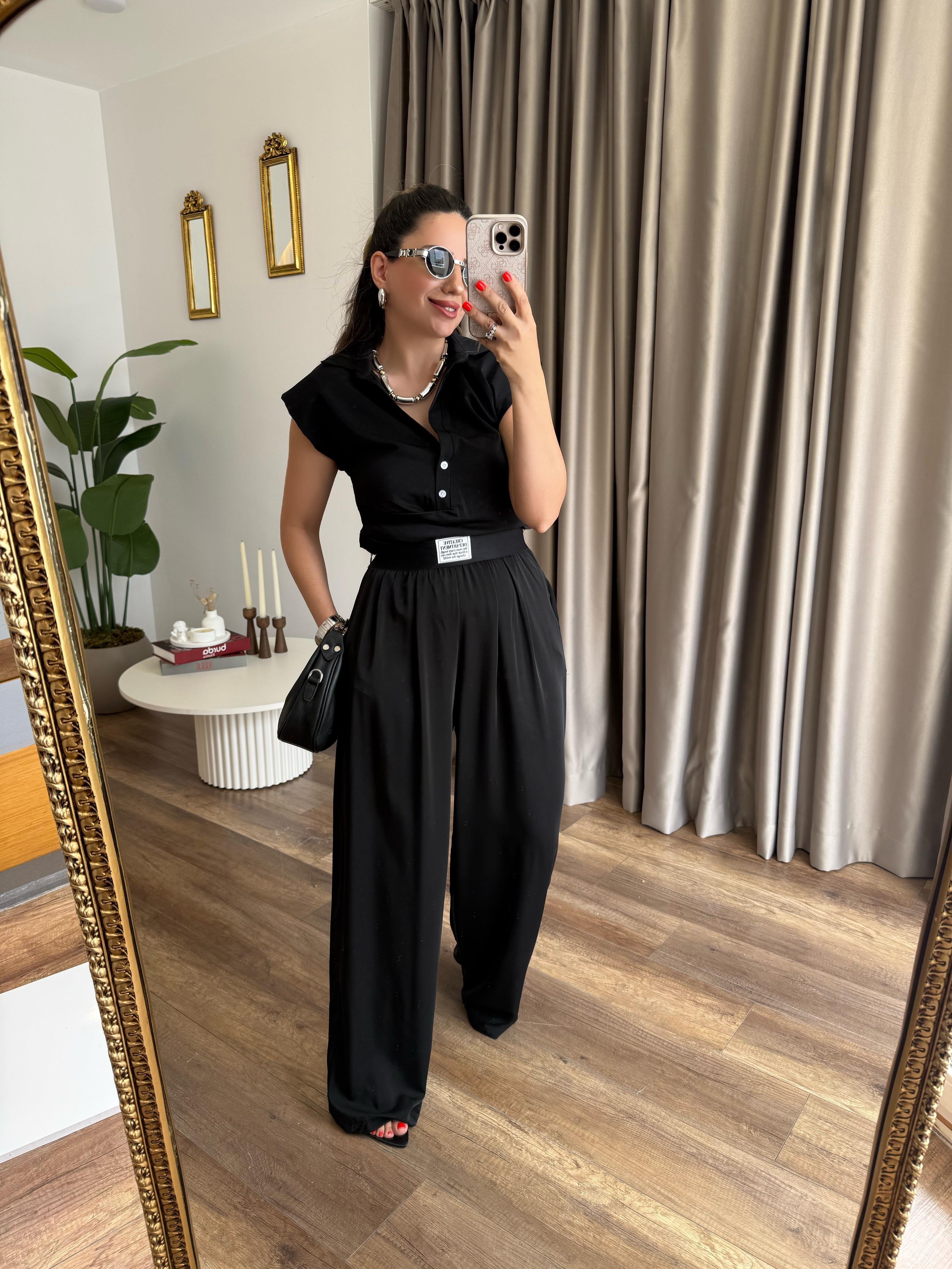 9718 Beli Lastikli Bluz Pantolon Takım