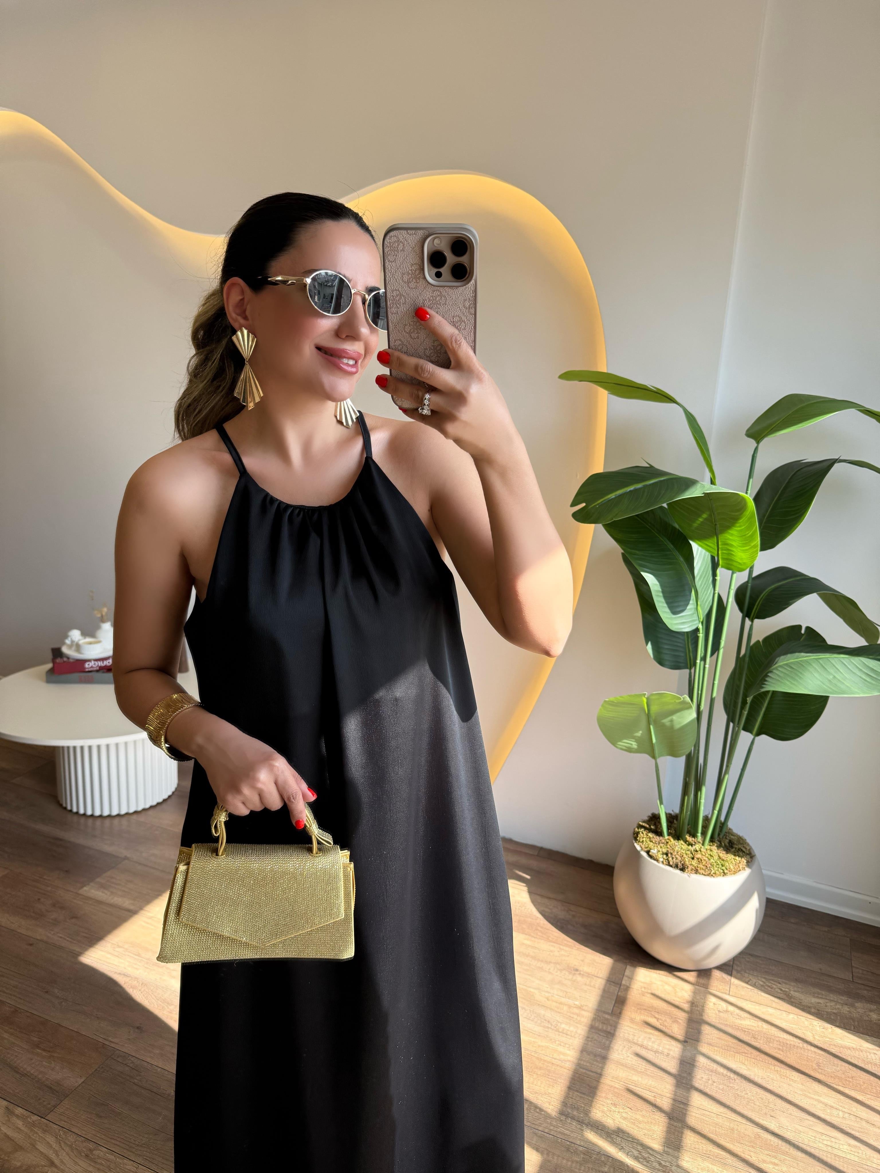 9728 Halter Yaka Saten Elbise