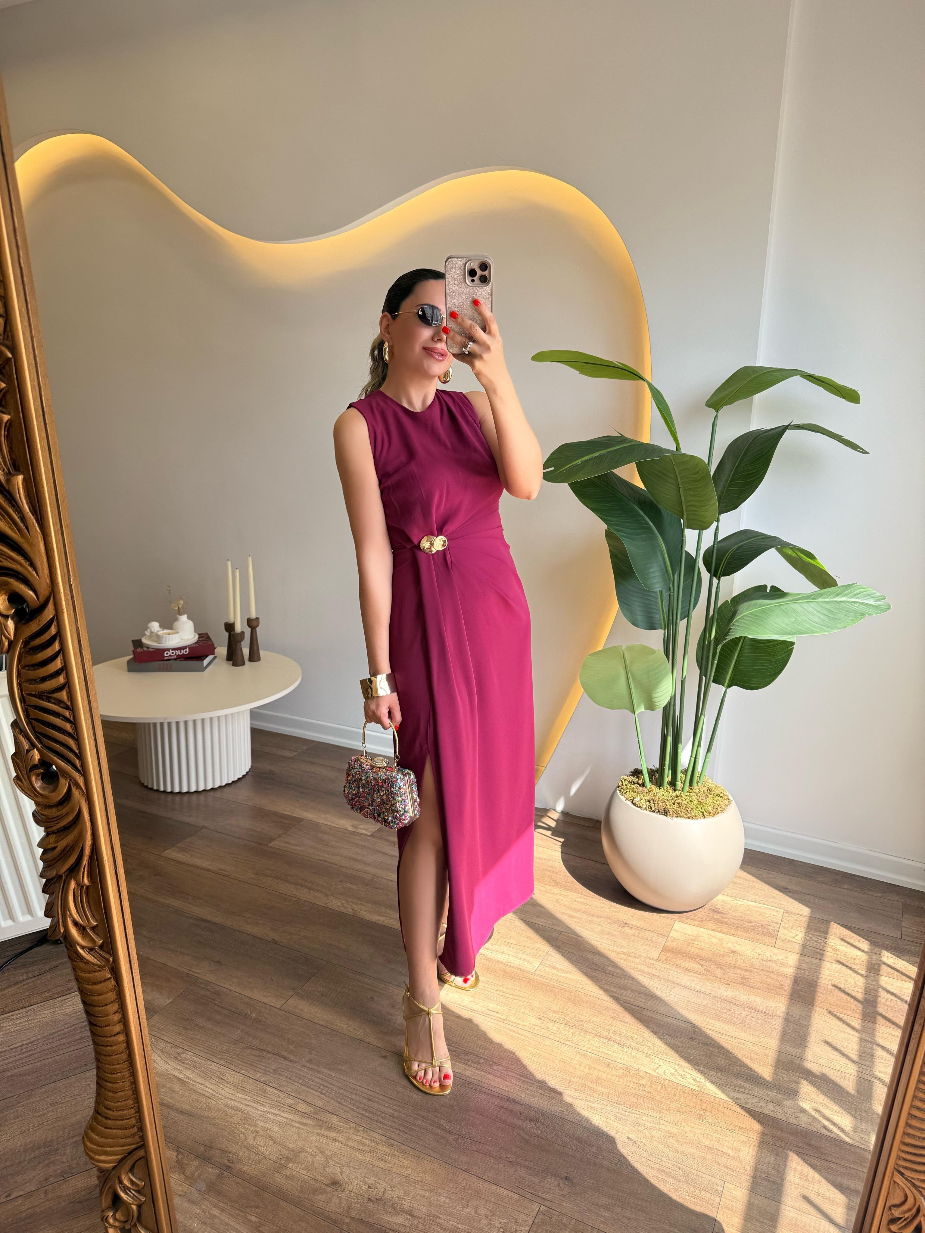 9752 Gold Tokalı  Elbise