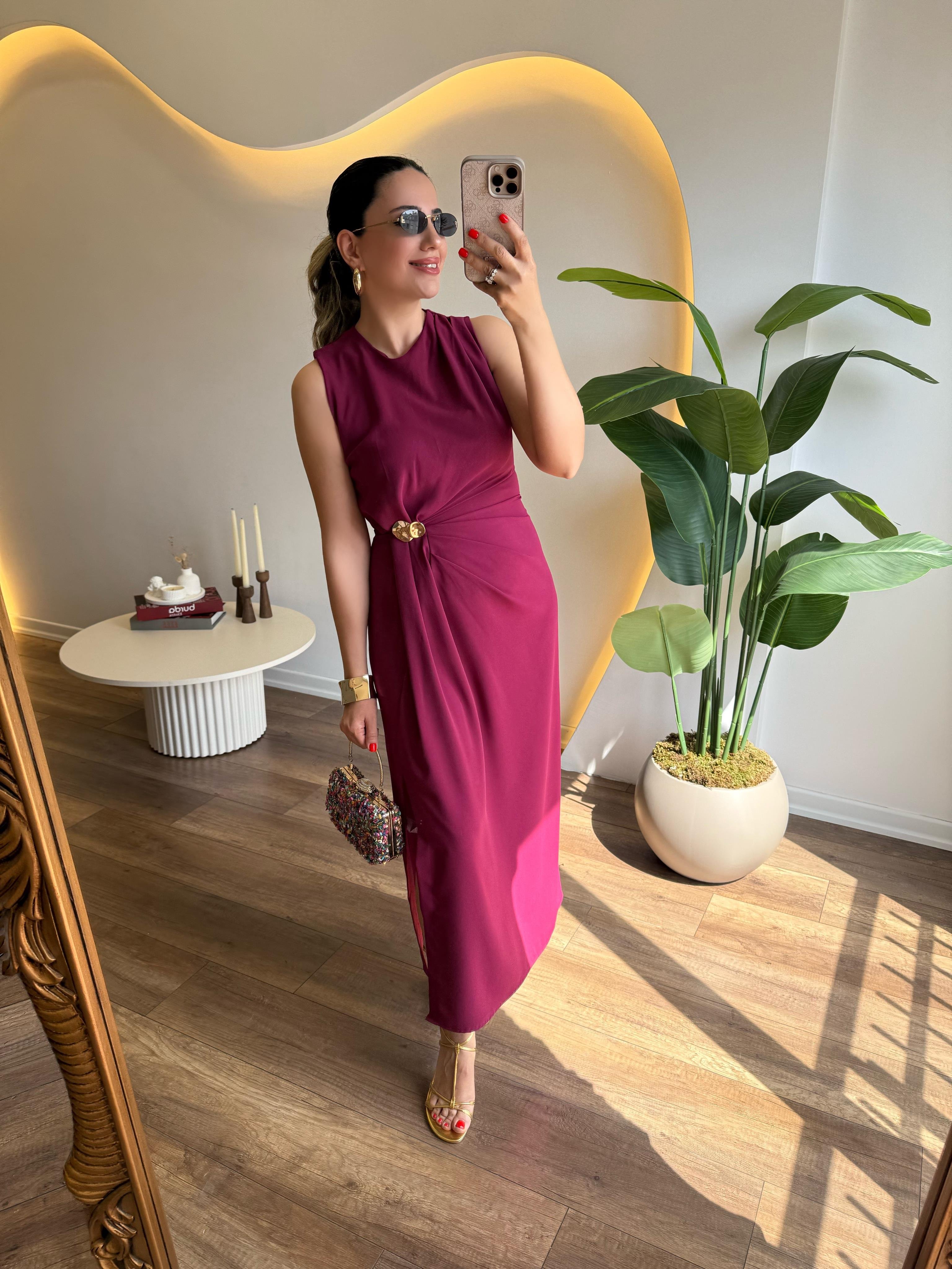 9752 Gold Tokalı  Elbise