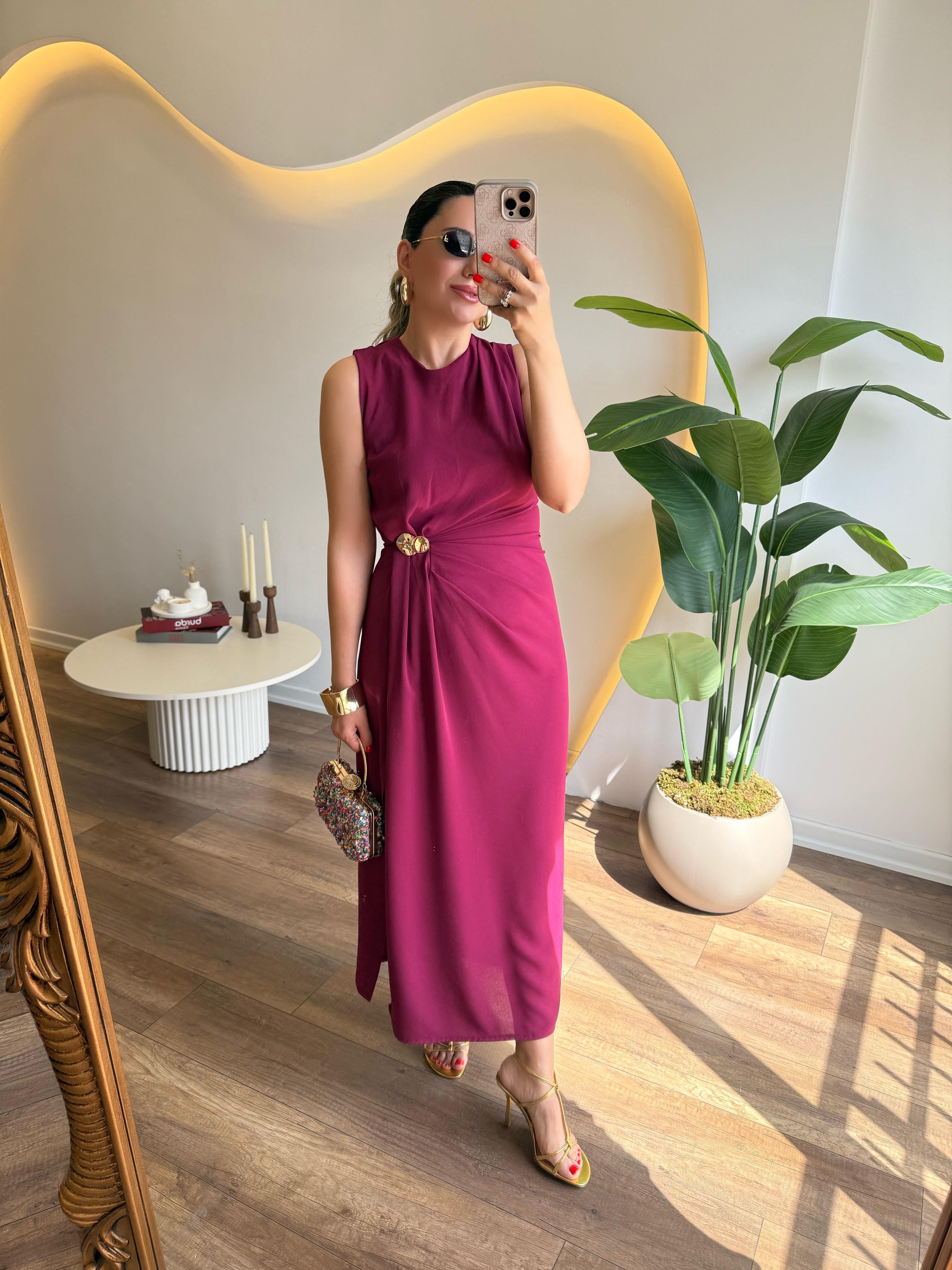 9752 Gold Tokalı  Elbise