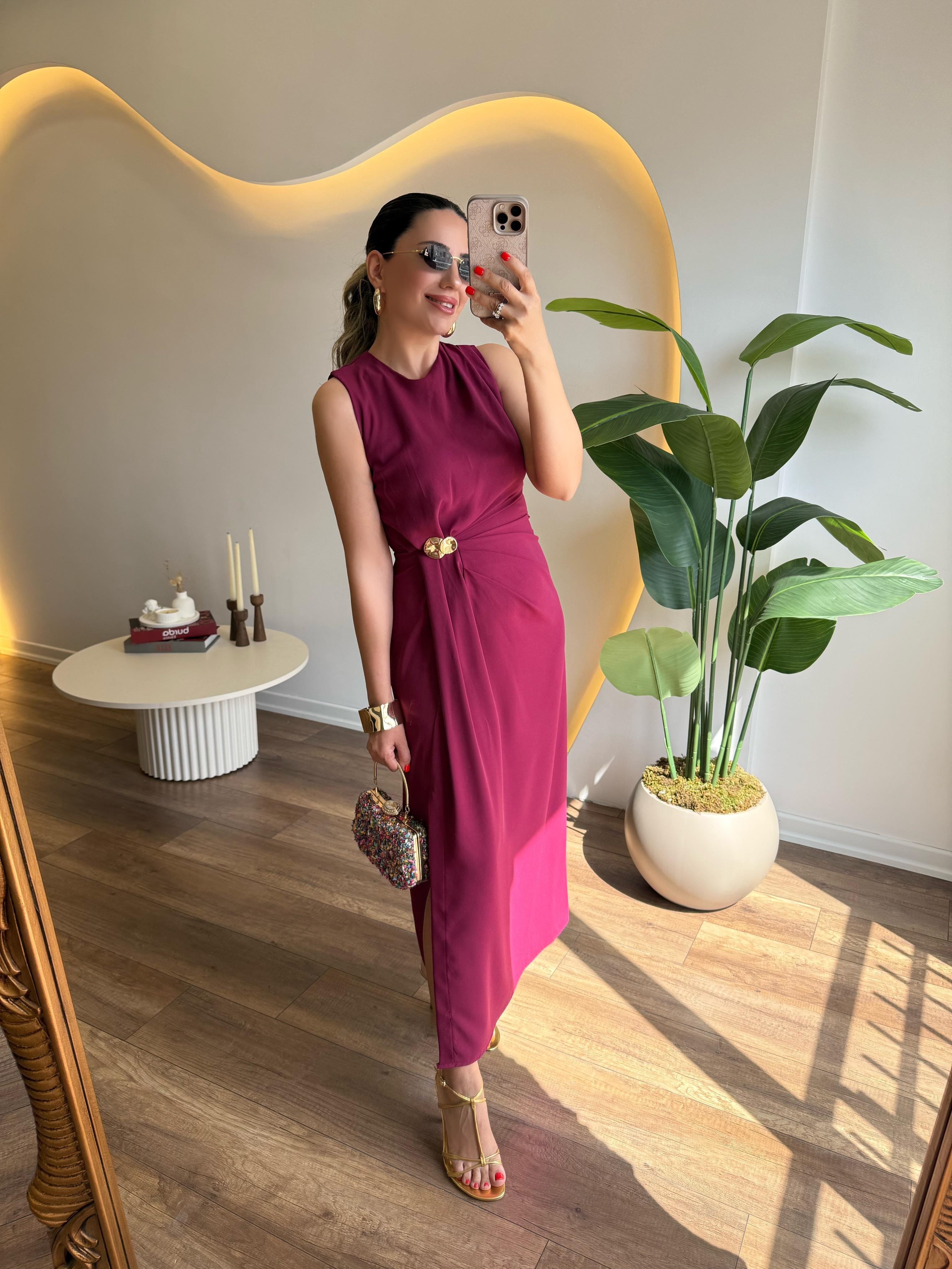 9752 Gold Tokalı  Elbise