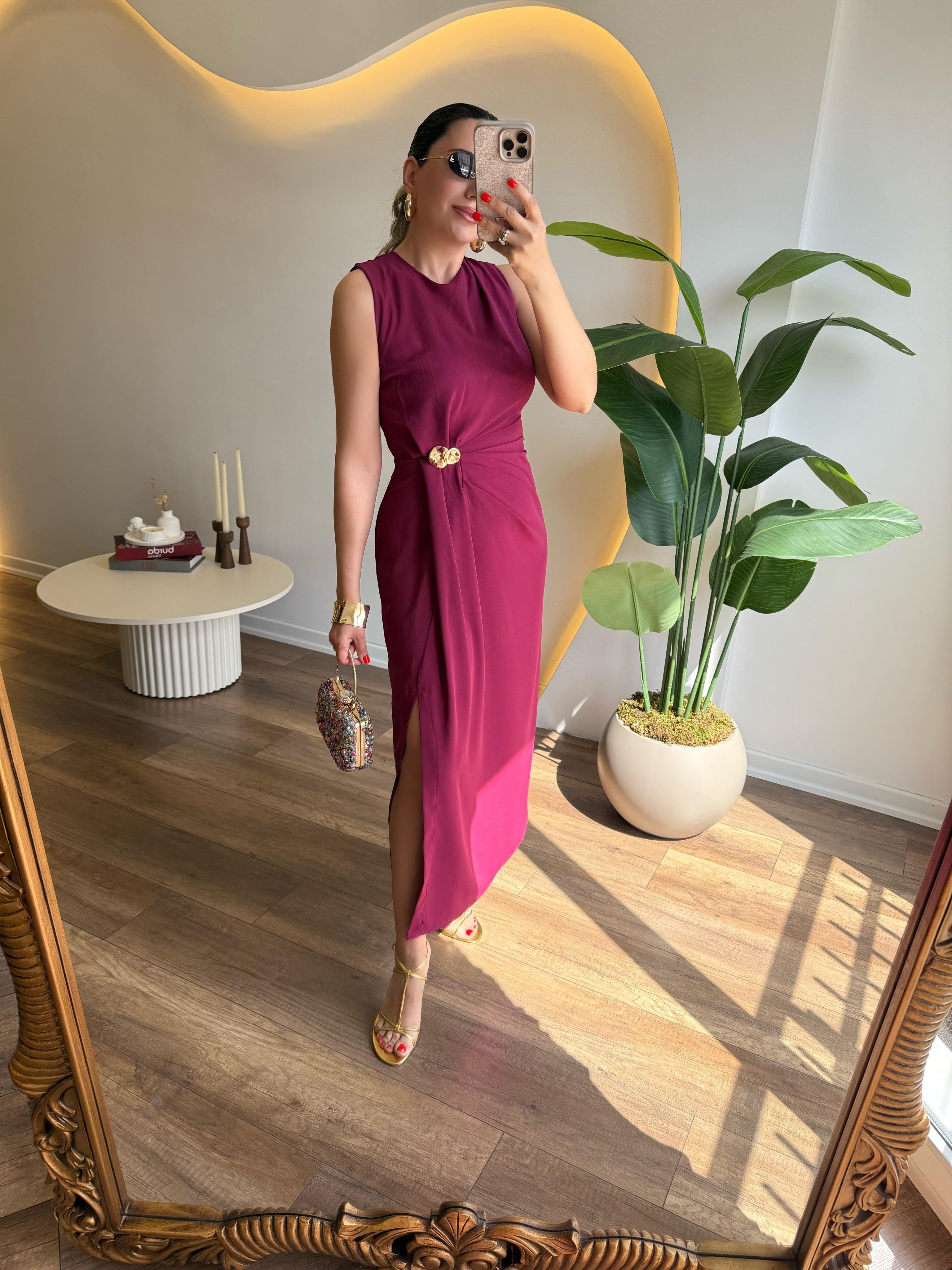 9752 Gold Tokalı  Elbise