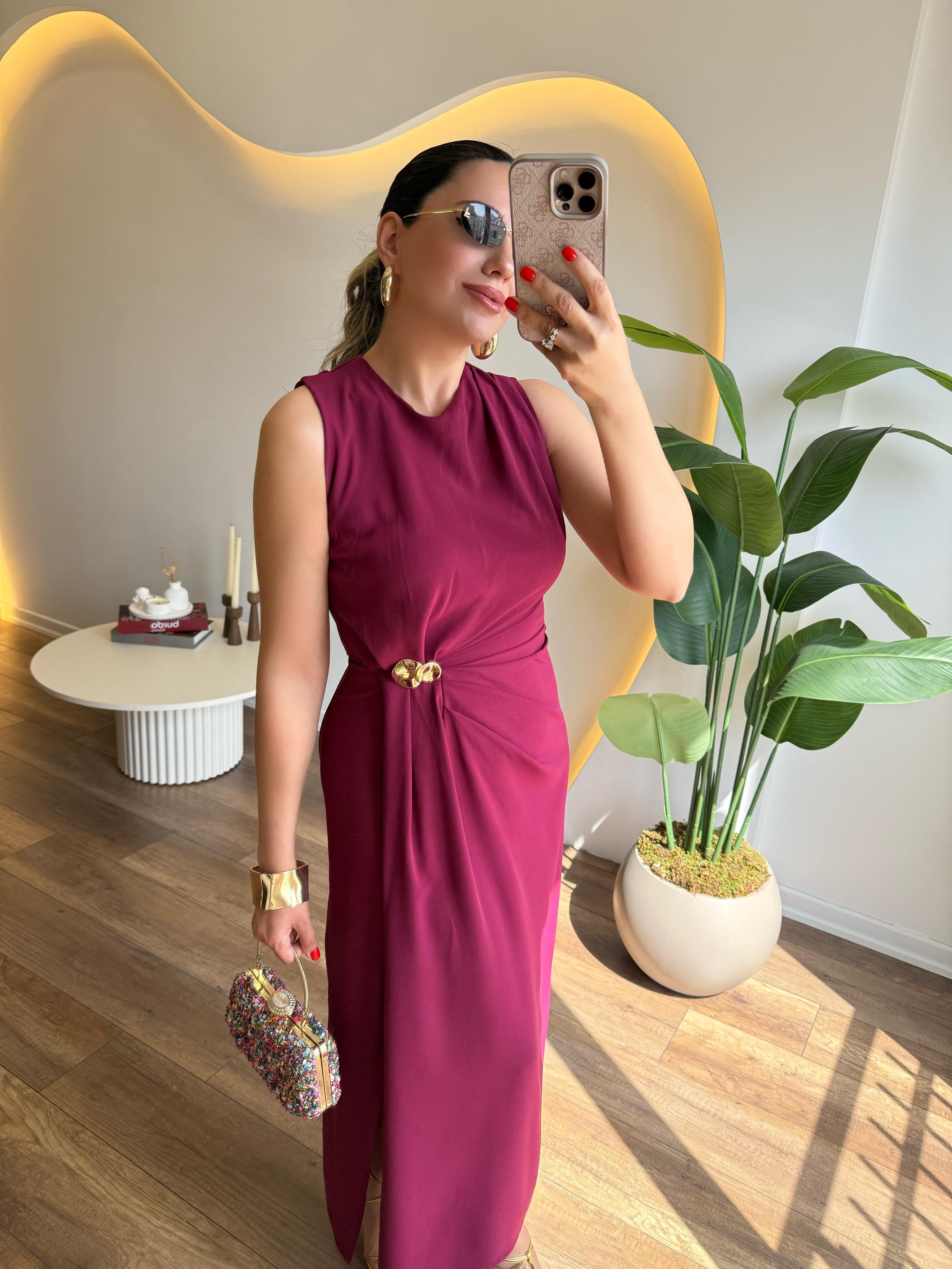 9752 Gold Tokalı  Elbise