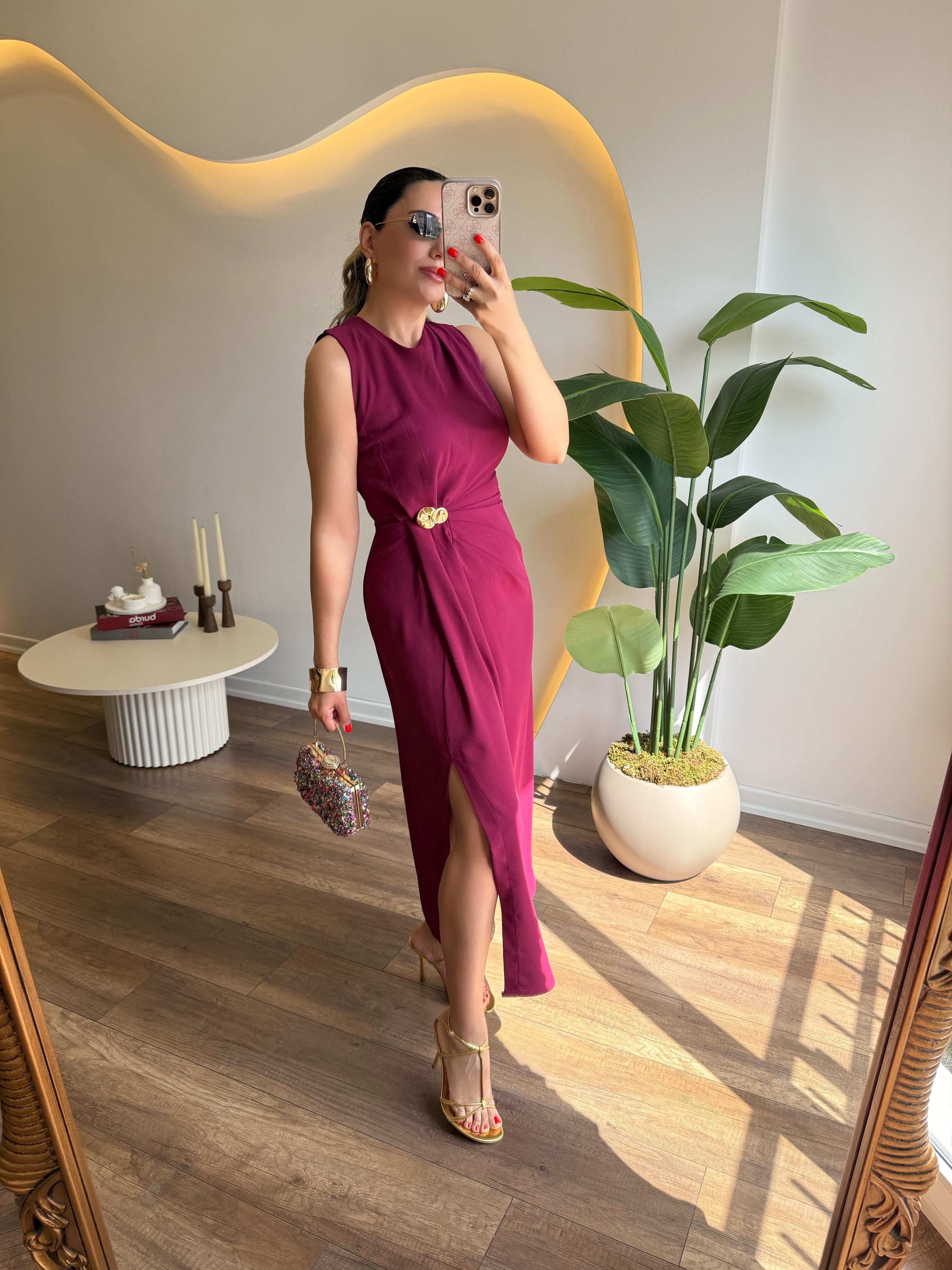 9752 Gold Tokalı  Elbise