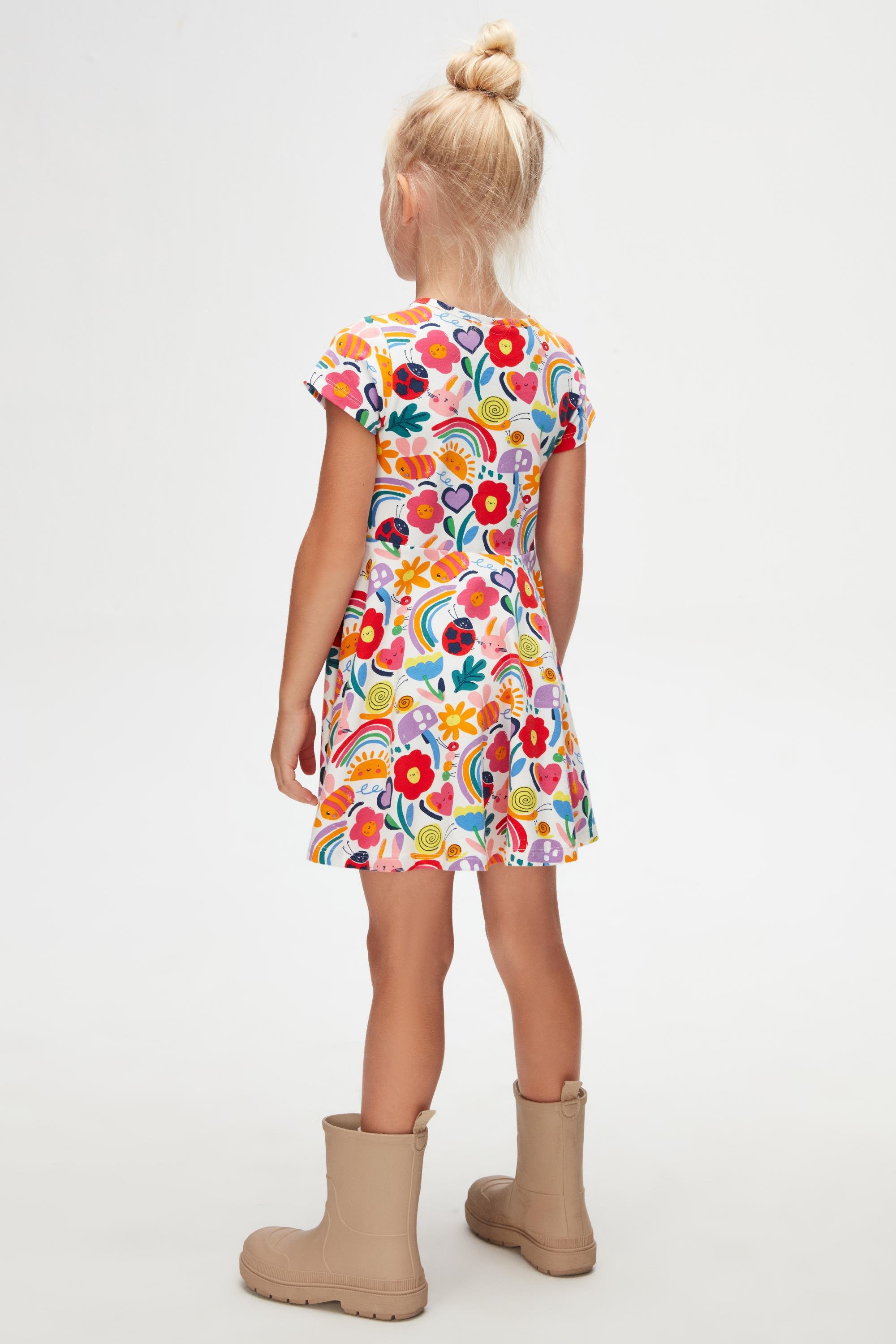 9777 Kids Yarım Kol Desenli Elbise 5-8 Yaş