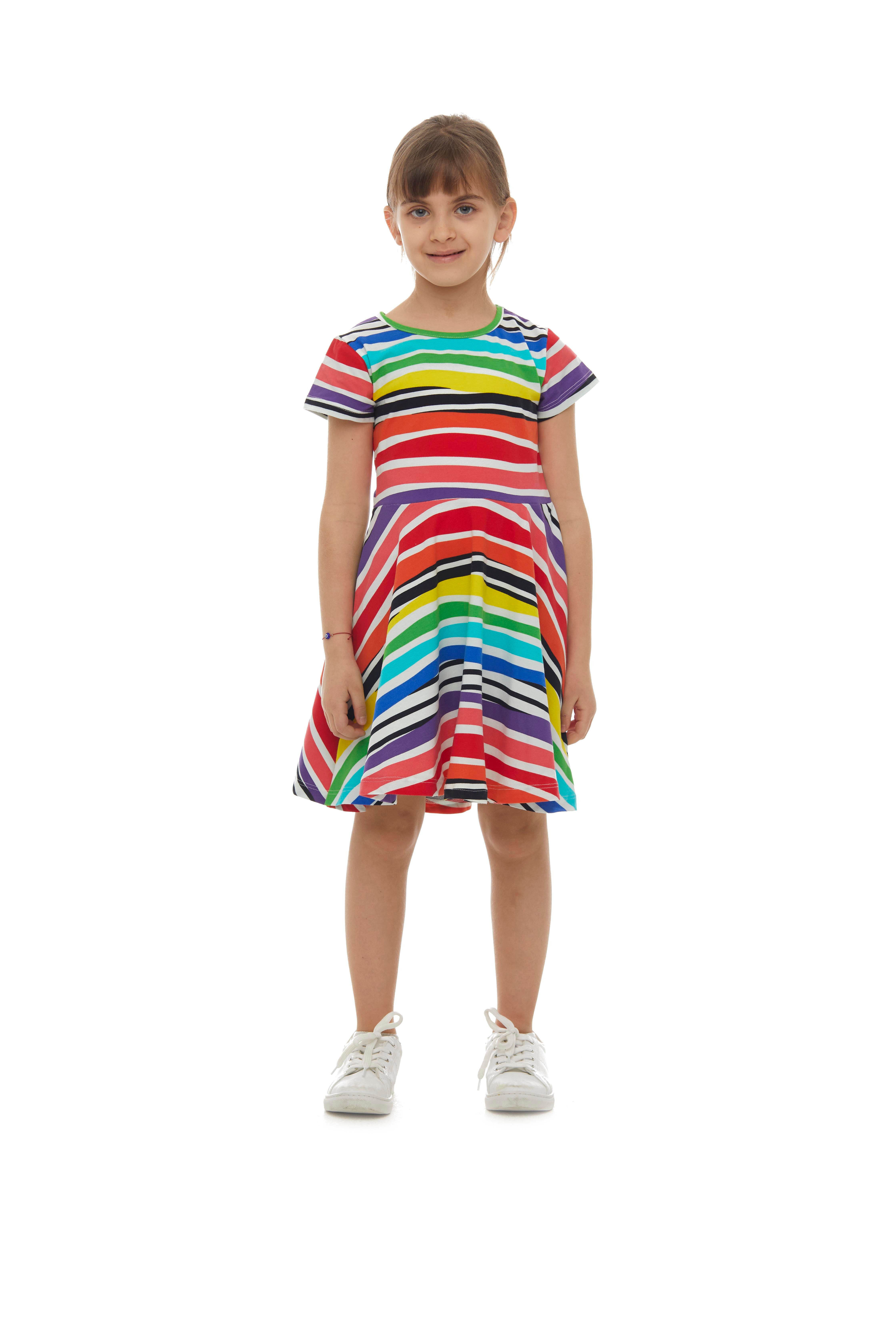 9777 Kids Yarım Kol Desenli Elbise 5-8 Yaş