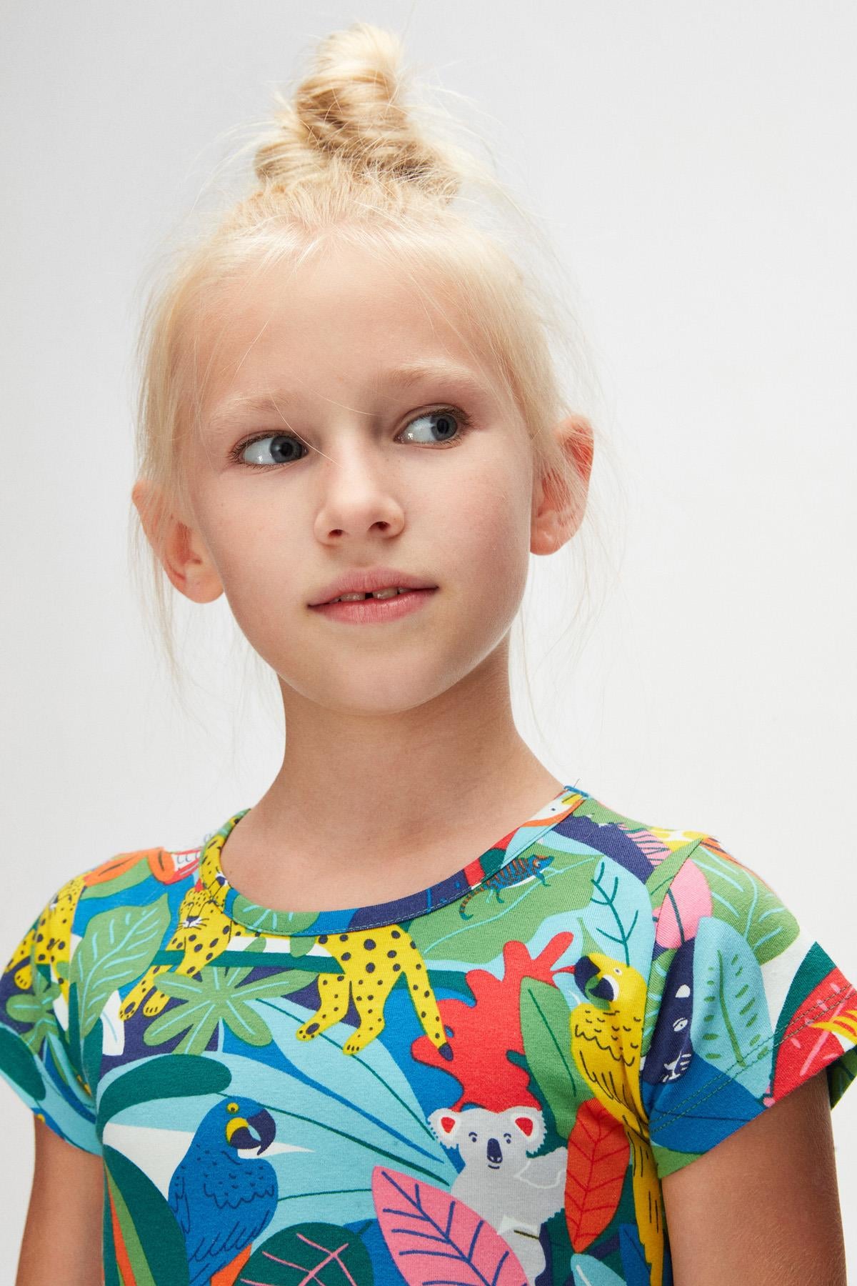 9777 Kids Yarım Kol Desenli Elbise 5-8 Yaş