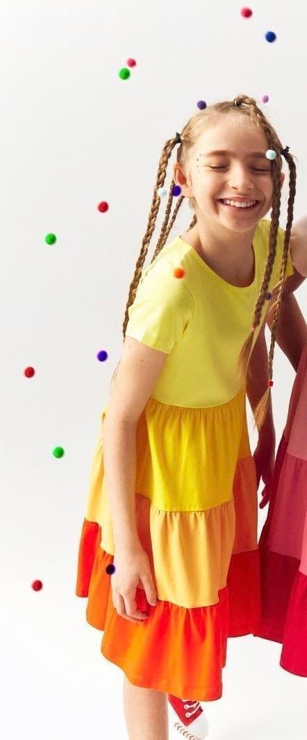 9777 Kids Yarım Kol Desenli Elbise 5-8 Yaş
