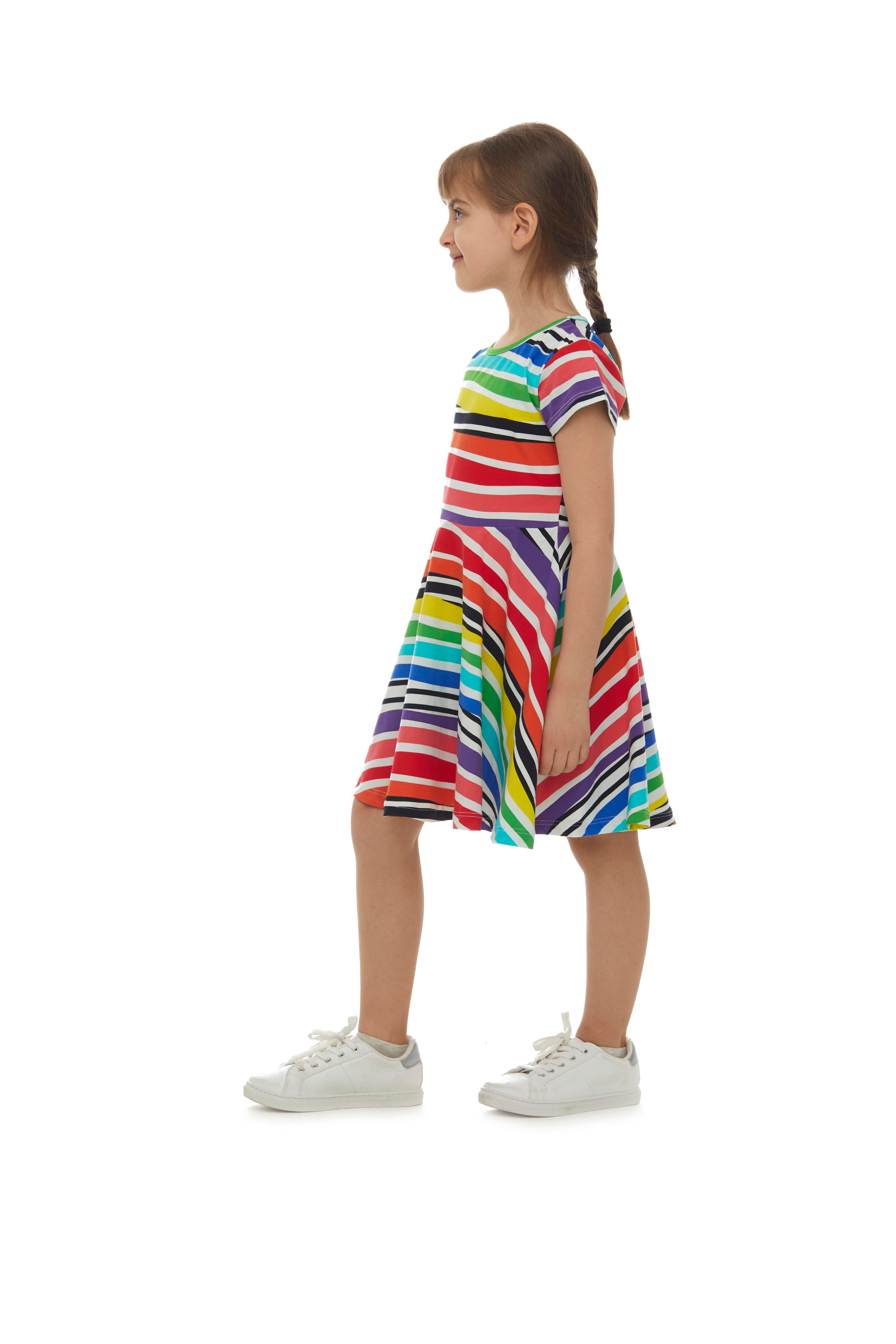 9777 Kids Yarım Kol Desenli Elbise 5-8 Yaş