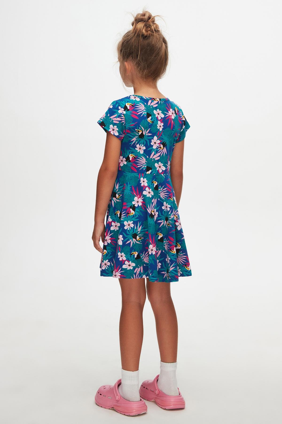 9777 Kids Yarım Kol Desenli Elbise 5-8 Yaş