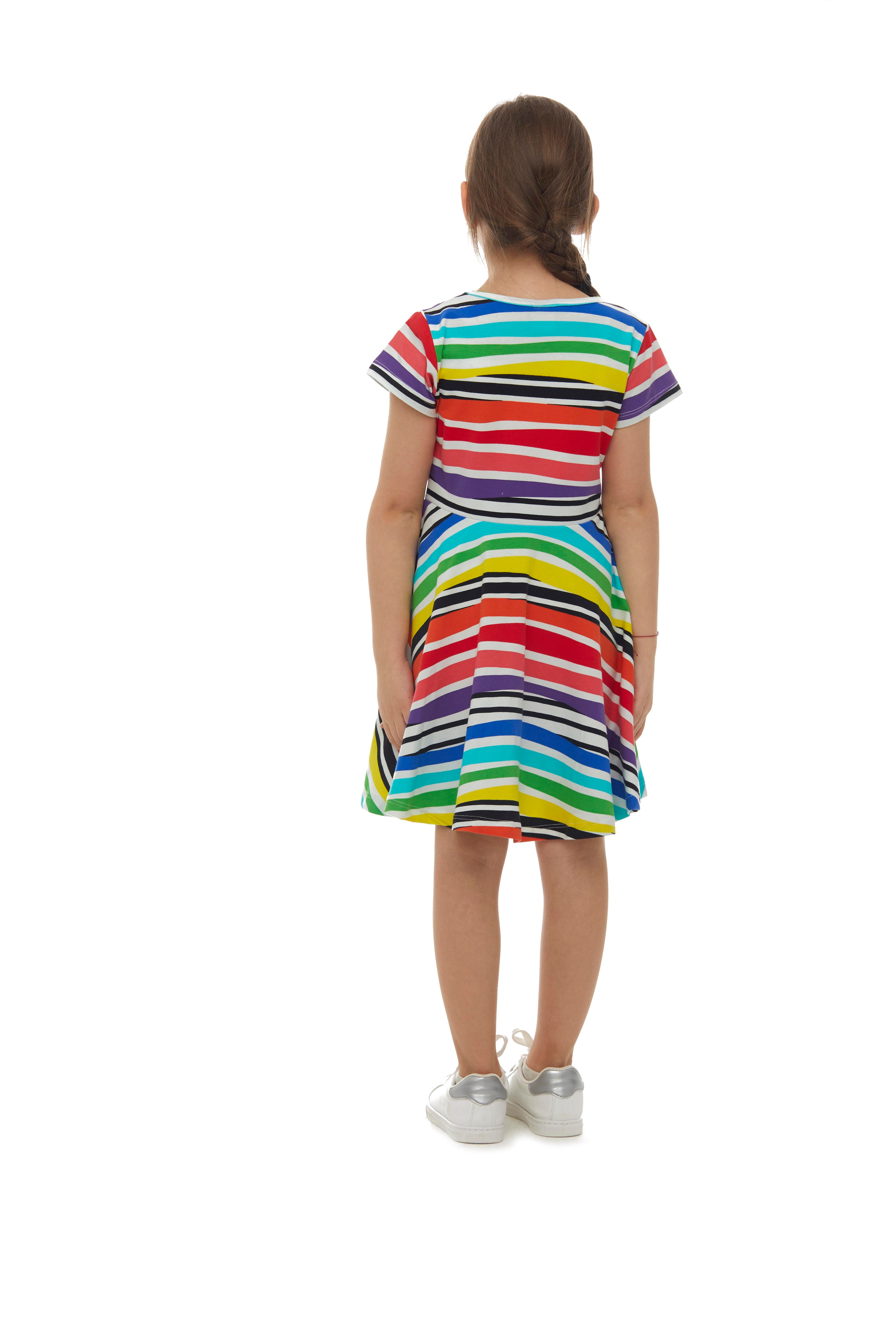 9777 Kids Yarım Kol Desenli Elbise 5-8 Yaş