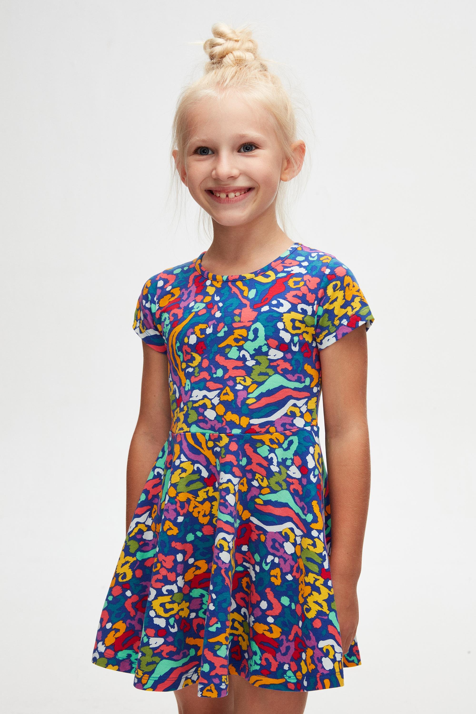 9777 Kids Yarım Kol Desenli Elbise 5-8 Yaş