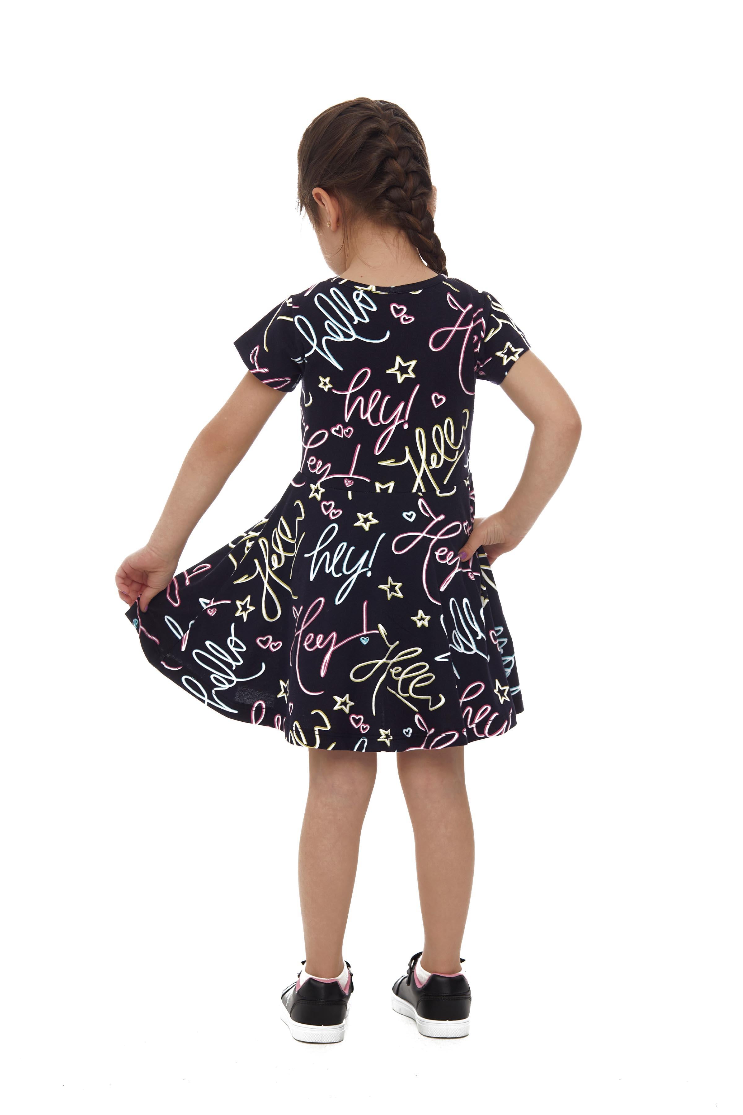 9777 Kids Yarım Kol Desenli Elbise 5-8 Yaş