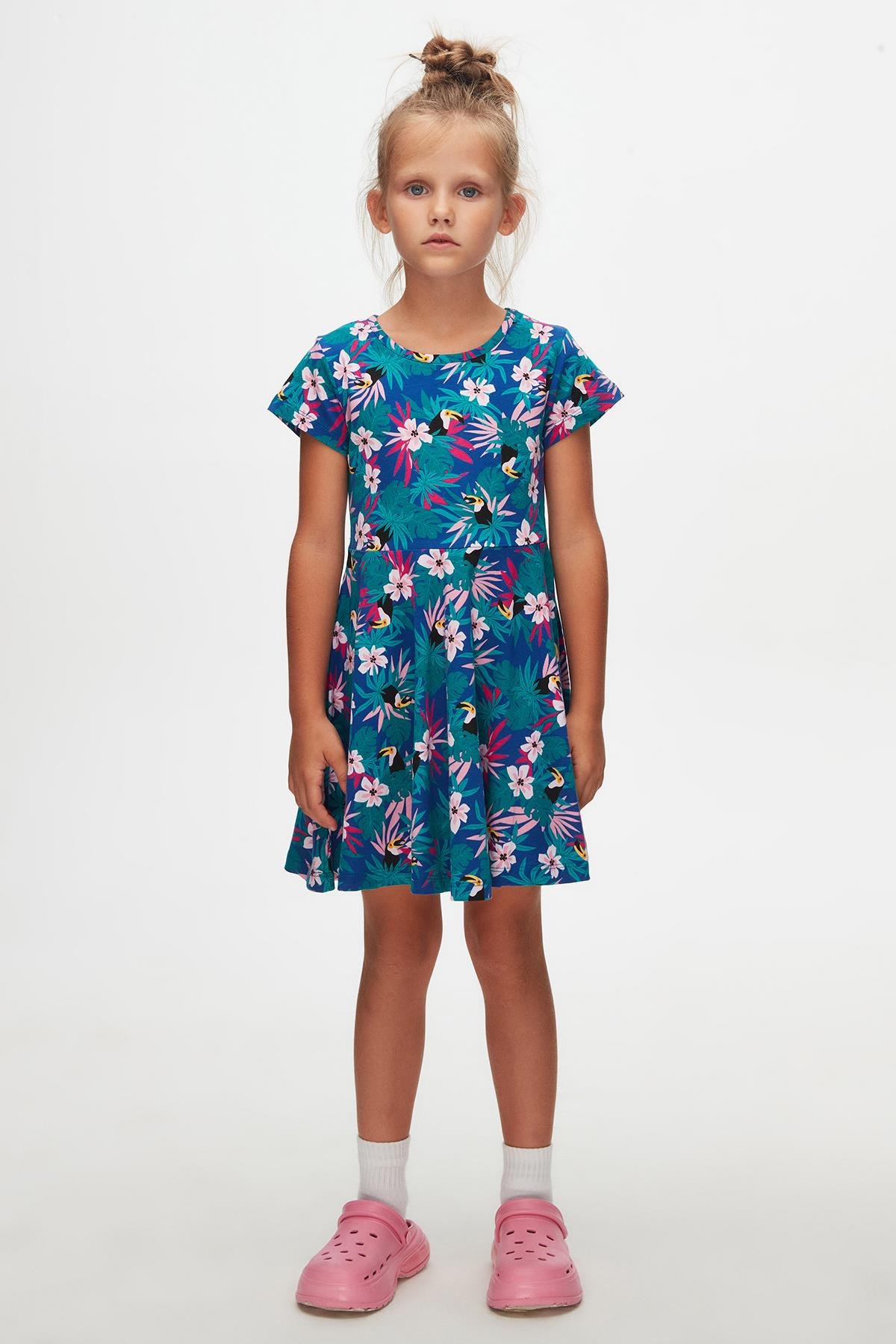 9777 Kids Yarım Kol Desenli Elbise 5-8 Yaş