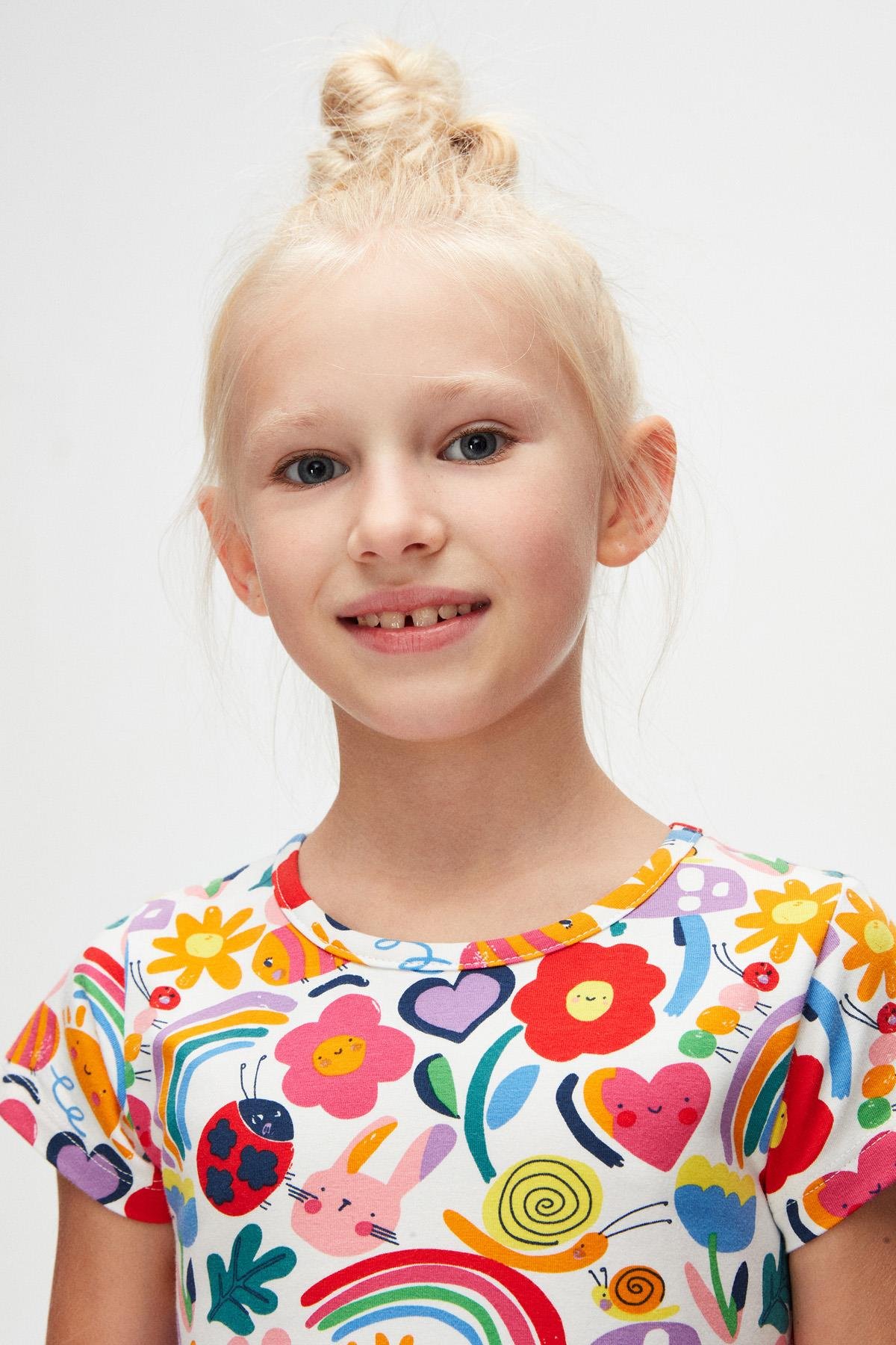 9777 Kids Yarım Kol Desenli Elbise 5-8 Yaş