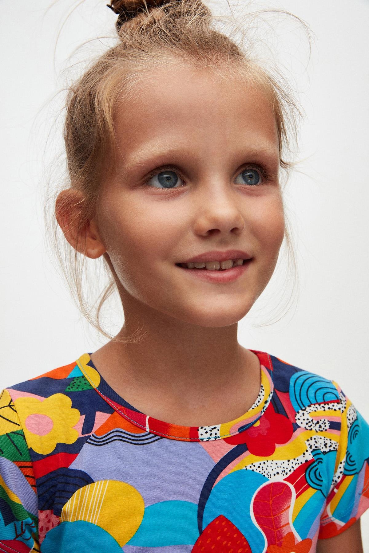 9777 Kids Yarım Kol Desenli Elbise 5-8 Yaş