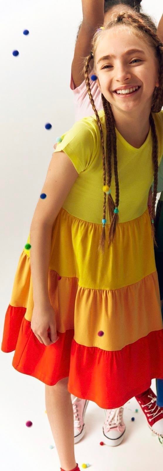 9777 Kids Yarım Kol Desenli Elbise 5-8 Yaş