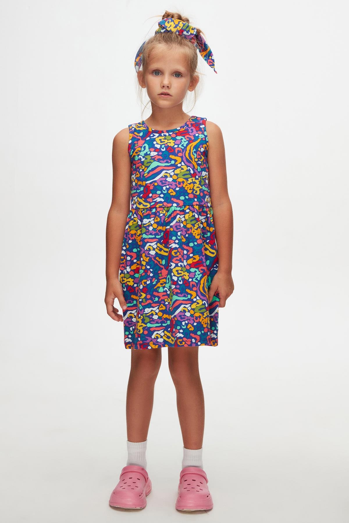 9778 Kids Kolsuz Desenli Elbise 5- 8 Yaş