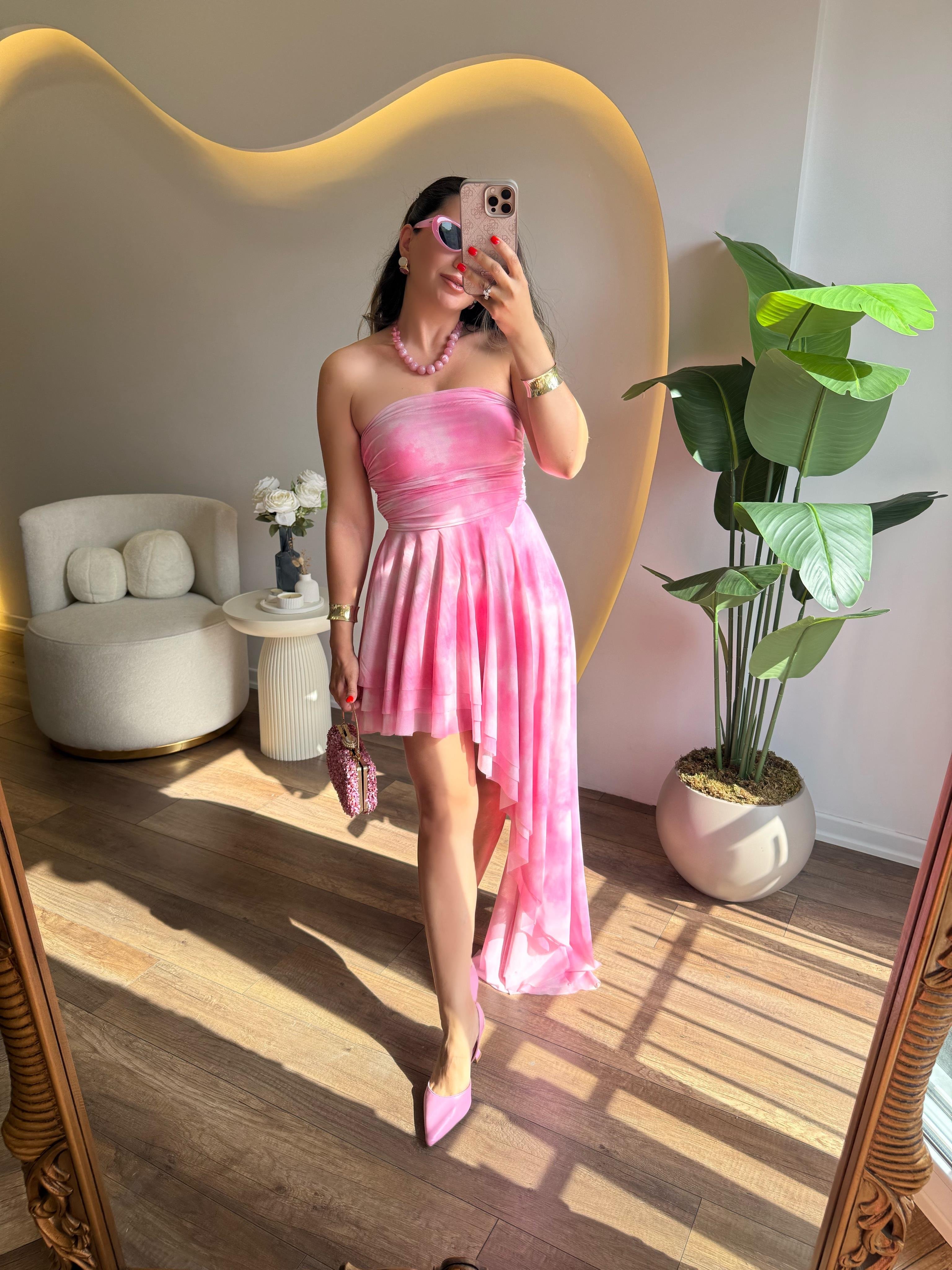 9789 Asimetrik Straplez Elbise