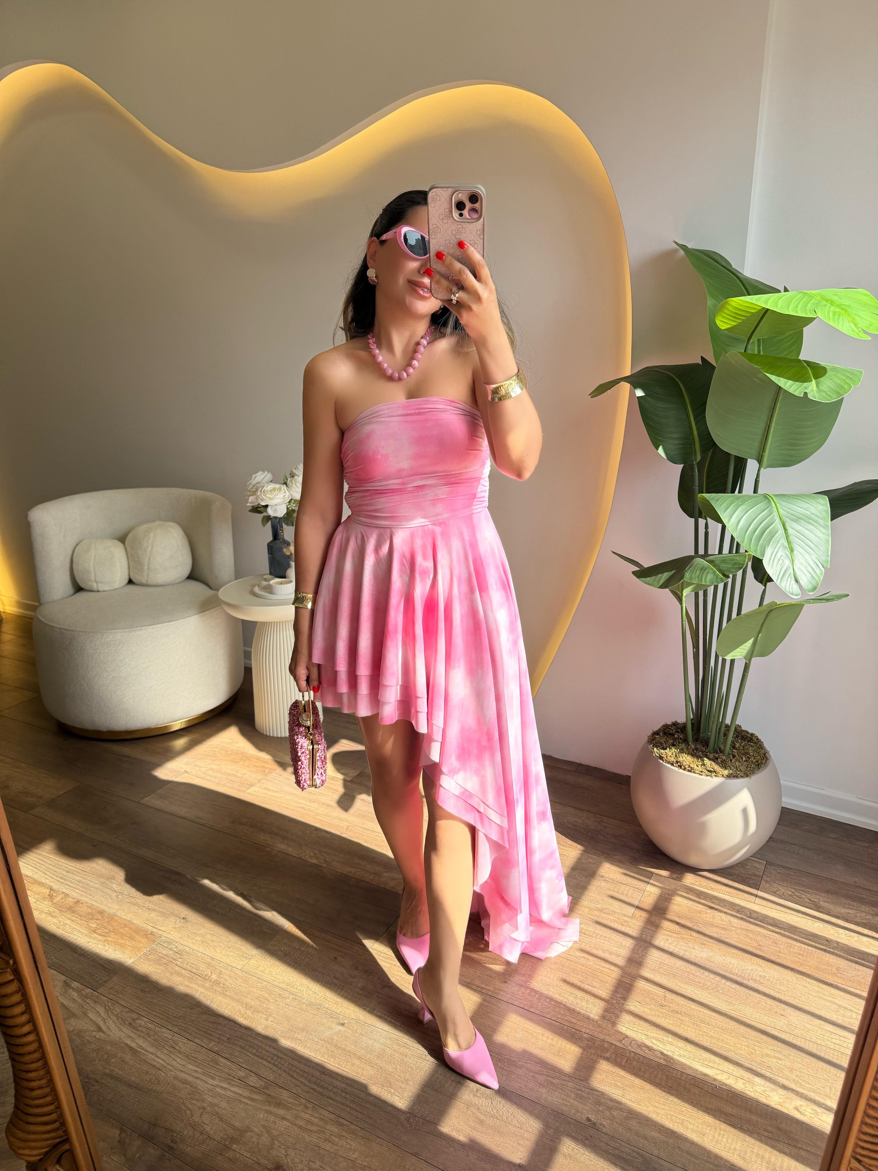 9789 Asimetrik Straplez Elbise